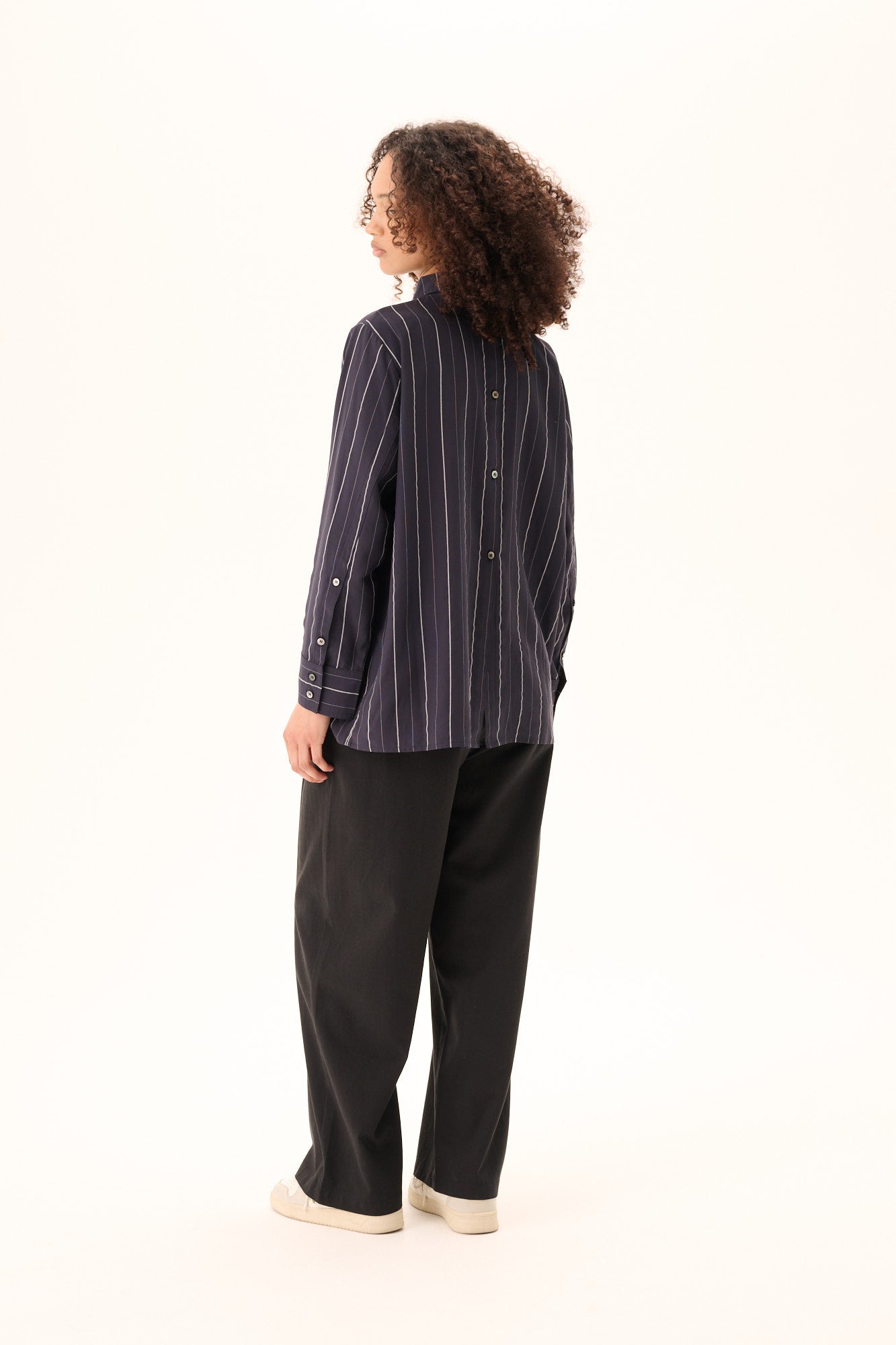 Rue de Tokyo SEIRA STRIPED TENCEL Shirts DARK NAVY STRIPE