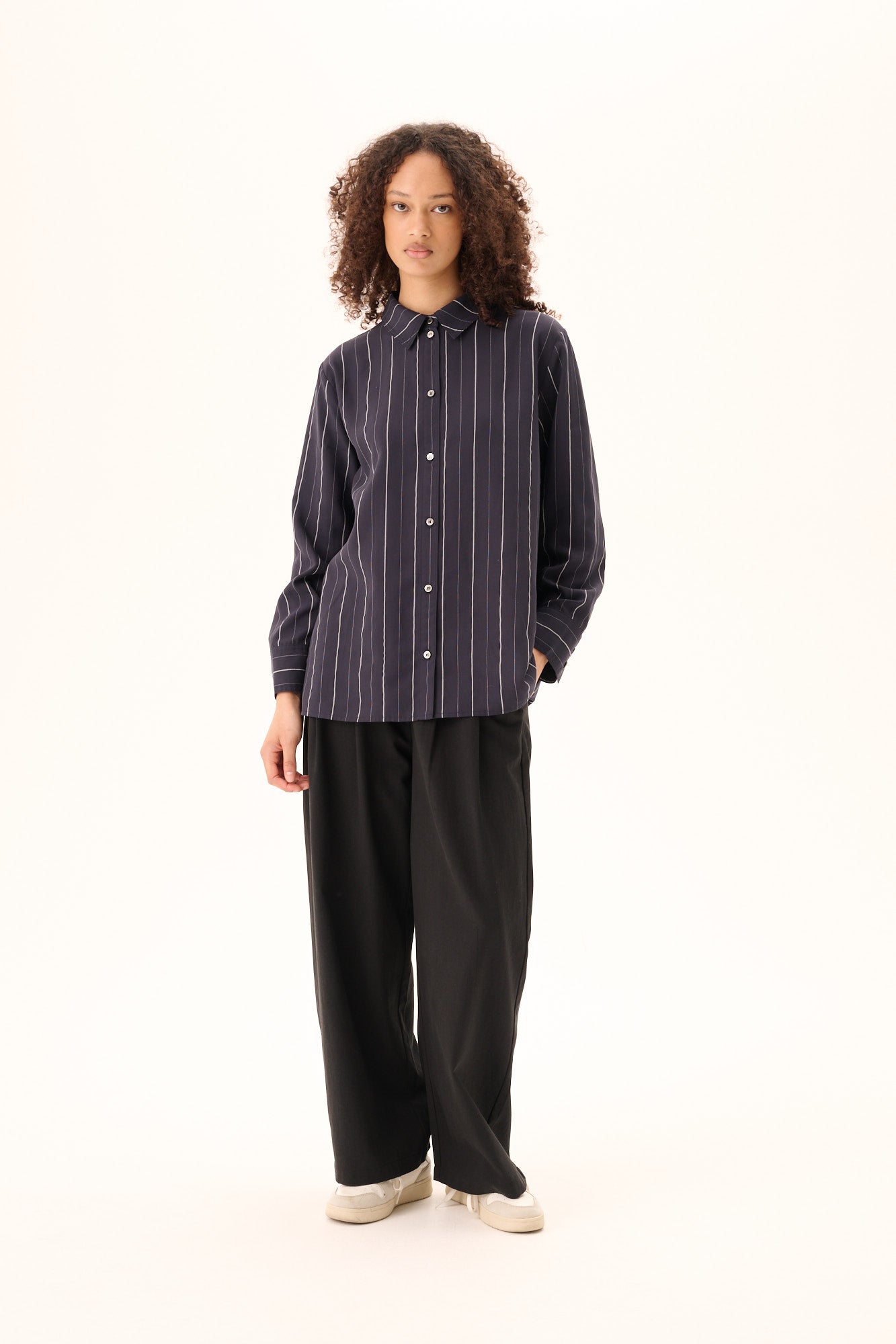 Rue de Tokyo SEIRA STRIPED TENCEL Shirts DARK NAVY STRIPE