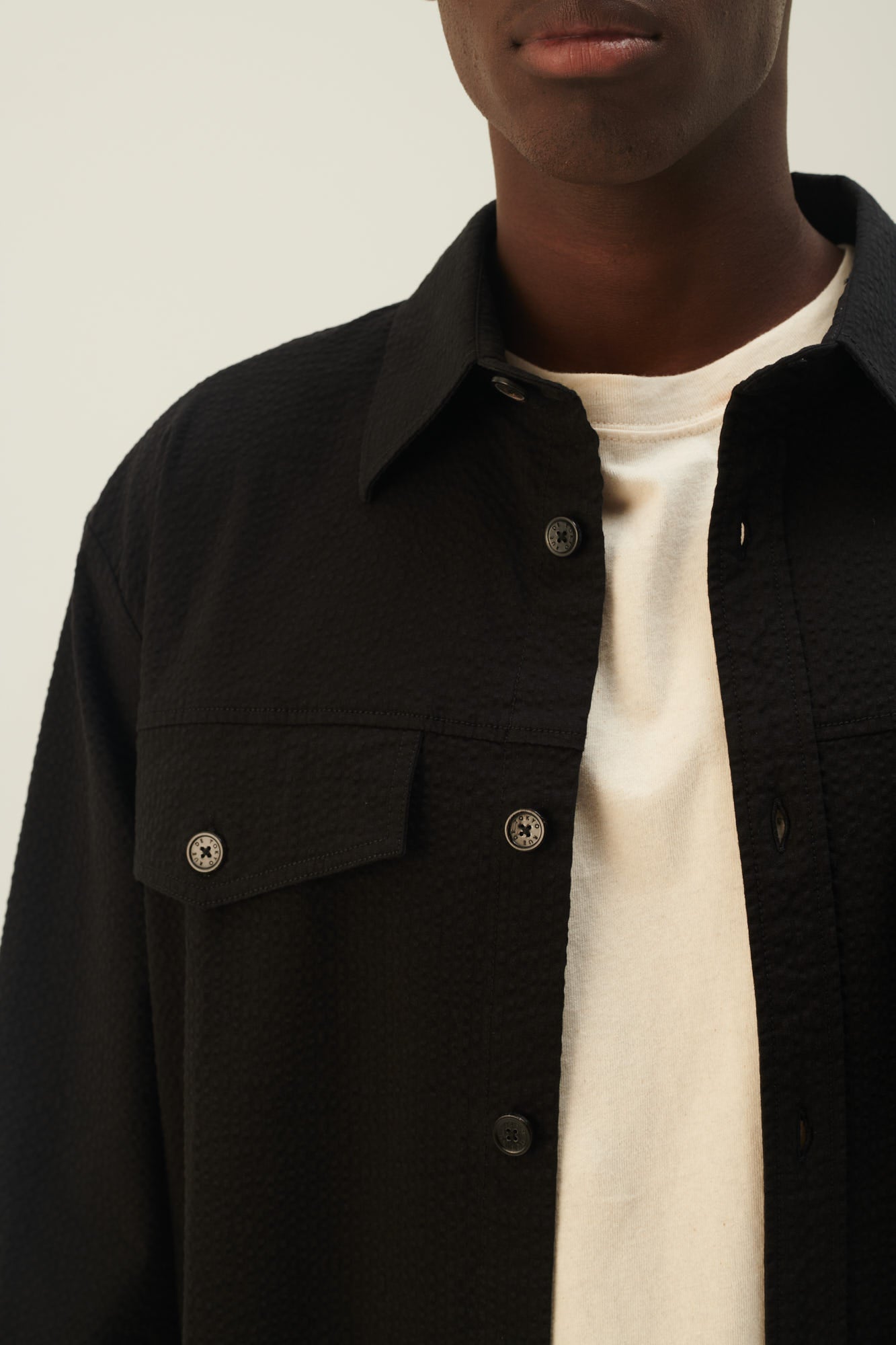 Rue de Tokyo SEVERAS HEAVY SEERSUCKER SHIRTS BLACK