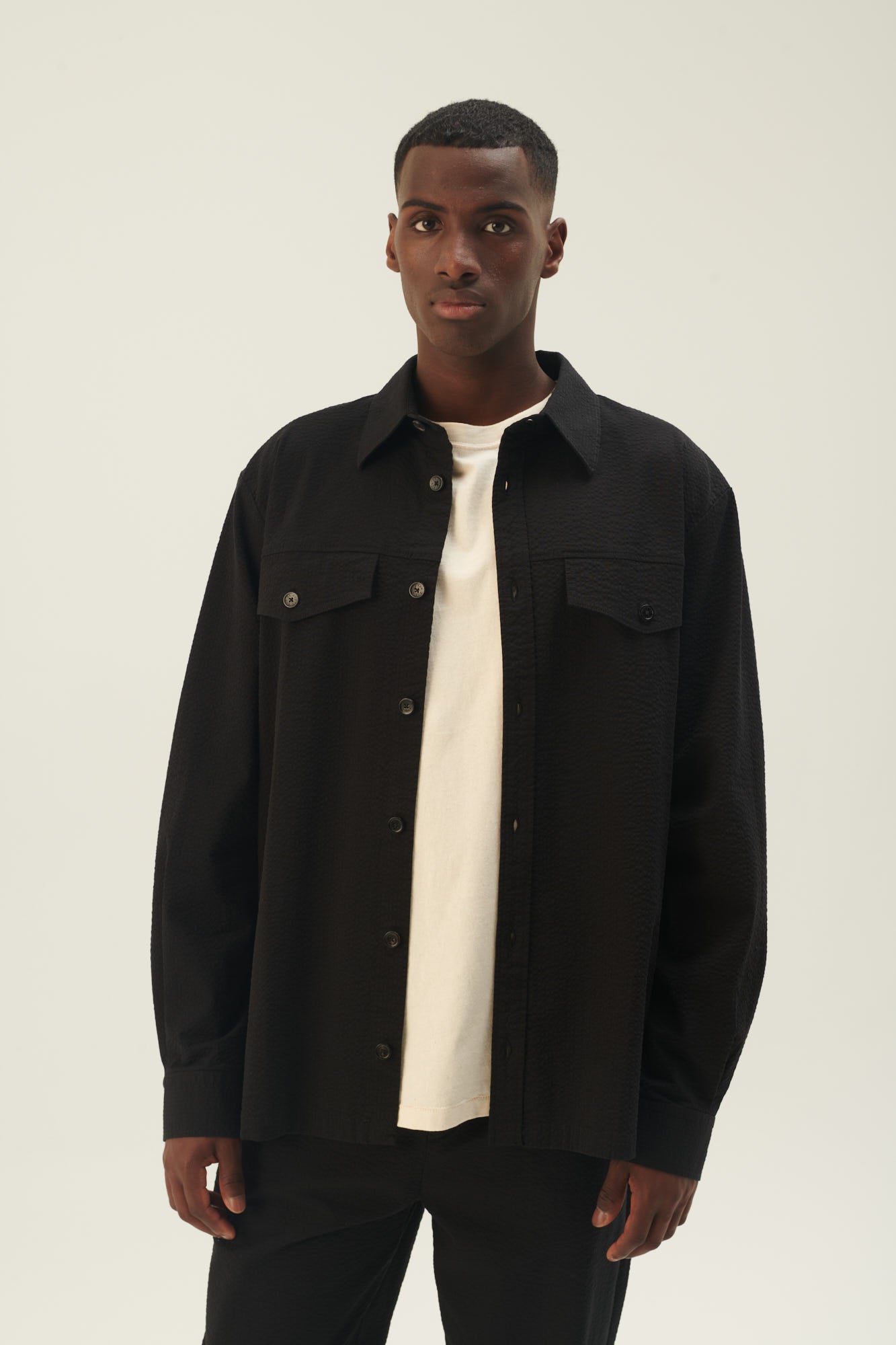 Rue de Tokyo SEVERAS HEAVY SEERSUCKER SHIRTS BLACK