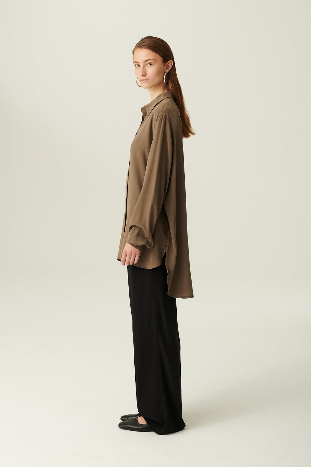 Rue de Tokyo SHELBY CREPE DE CHINE SILK SHIRT WALNUT SHIRTS WALNUT