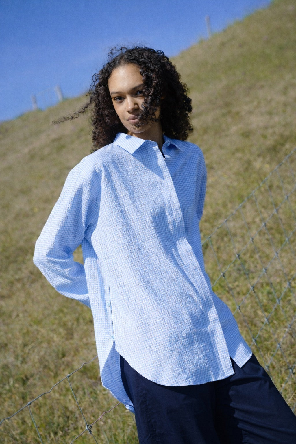 Rue de Tokyo SHELBY SEERSUCKER CHECK Shirts LIGHT BLUE