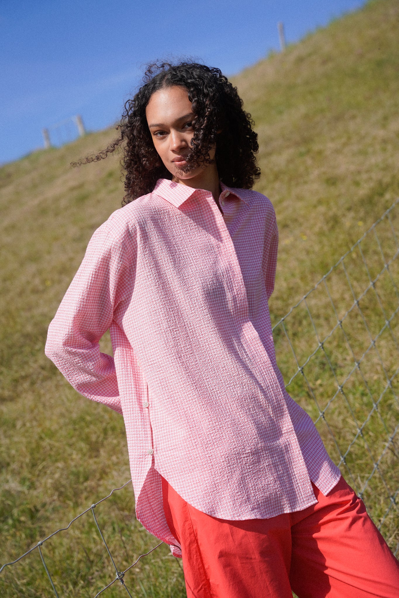 Rue de Tokyo SHELBY SEERSUCKER CHECK Shirts RED