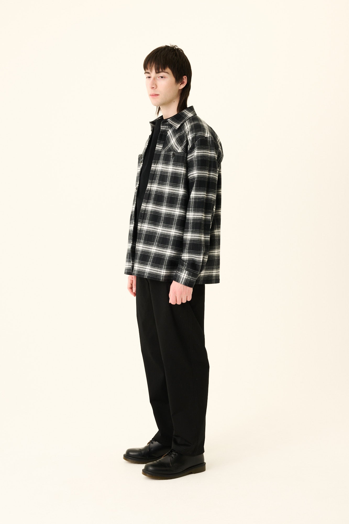 Rue de Tokyo SHELDON FLANNEL CHECK Shirts BLACK WHITE CHECK