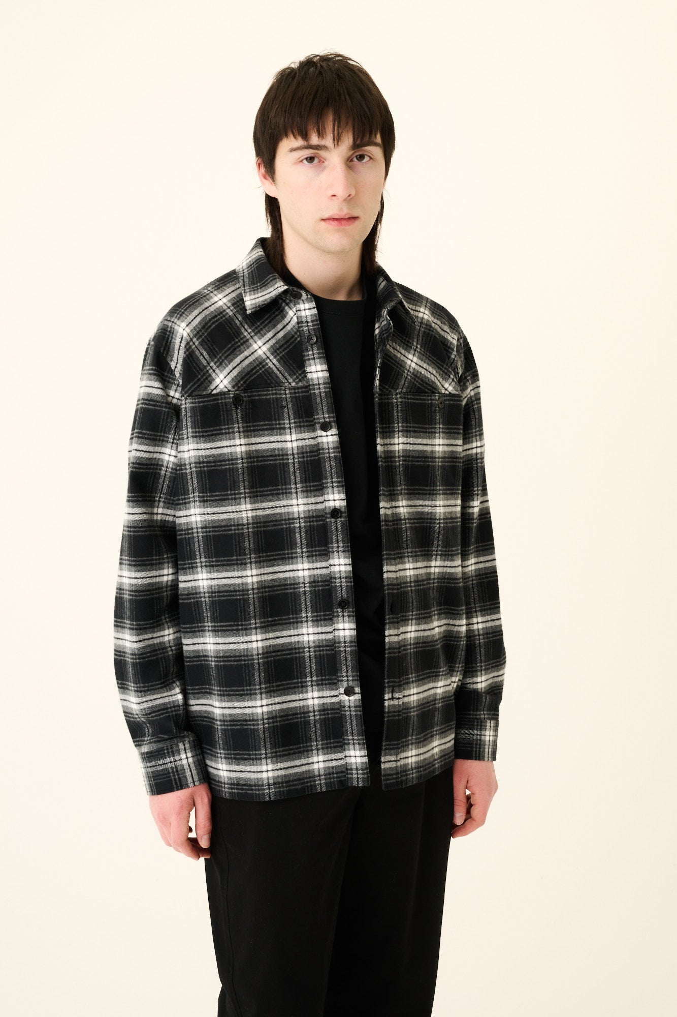 Rue de Tokyo SHELDON FLANNEL CHECK Shirts BLACK WHITE CHECK