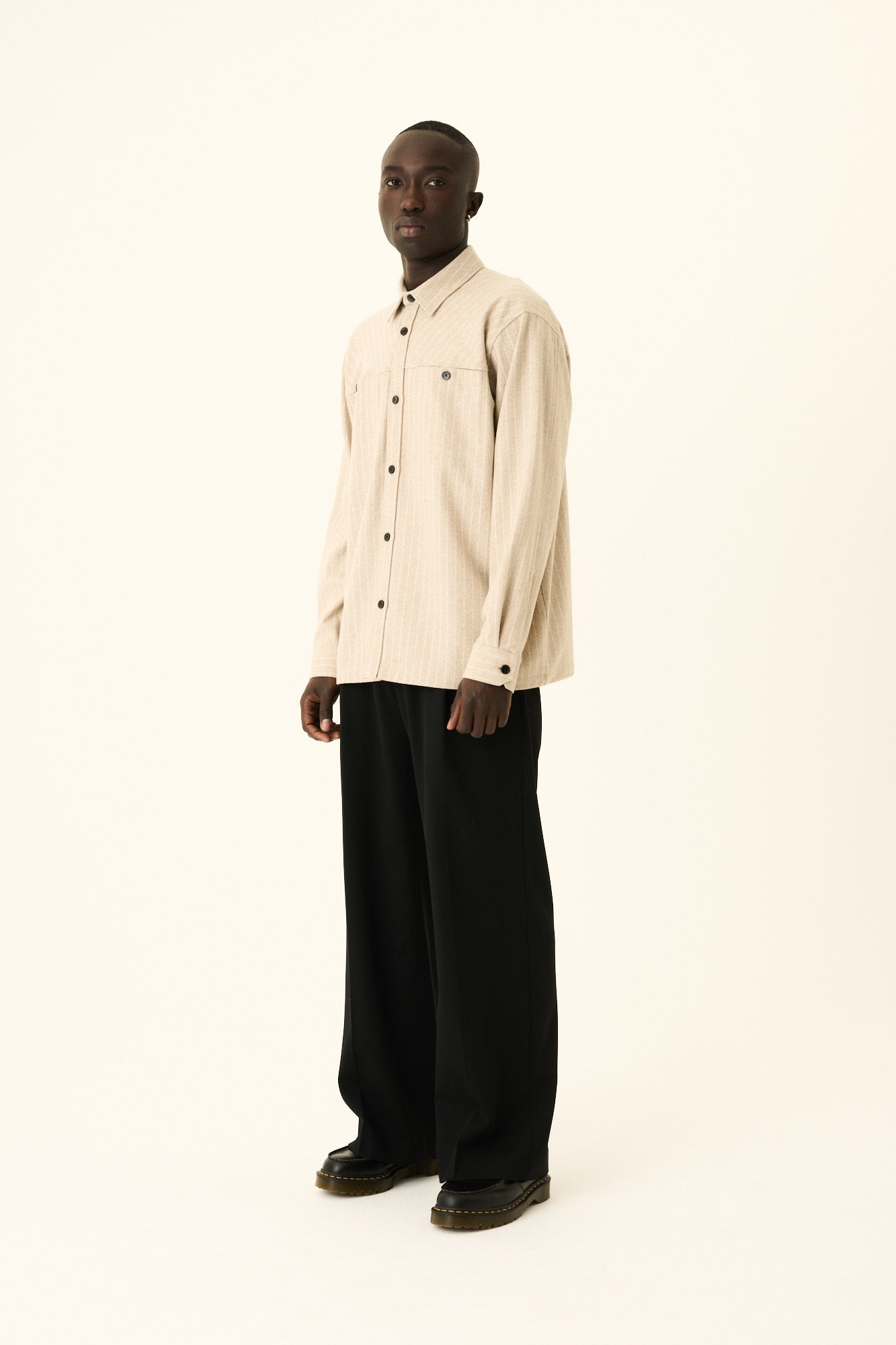 Rue de Tokyo SHELDON FLANNEL STRIPE Shirts LIGHT BEIGE STRIPE