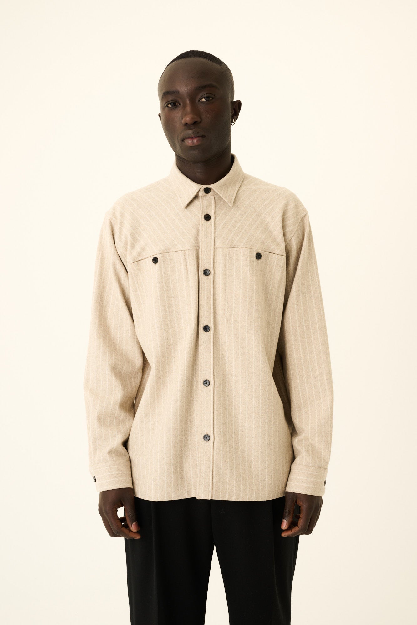 Rue de Tokyo SHELDON FLANNEL STRIPE Shirts LIGHT BEIGE STRIPE