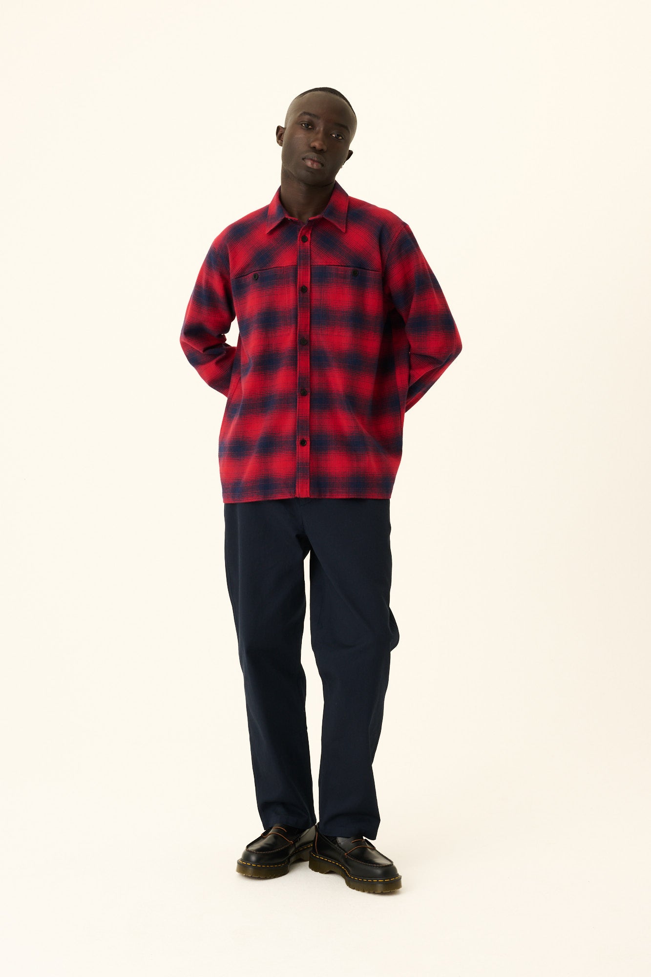 Rue de Tokyo SHELDON GRADIENT FLANNEL CHECK Shirts RED NAVY CHECK