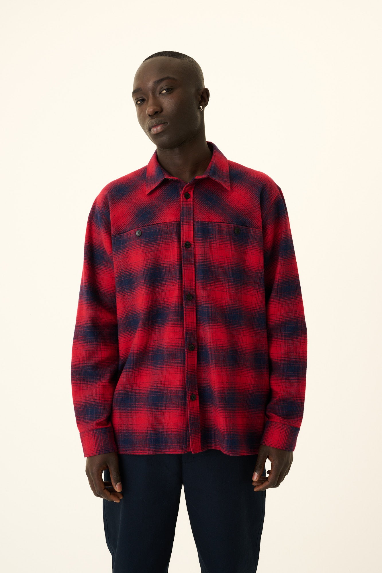 Rue de Tokyo SHELDON GRADIENT FLANNEL CHECK Shirts RED NAVY CHECK
