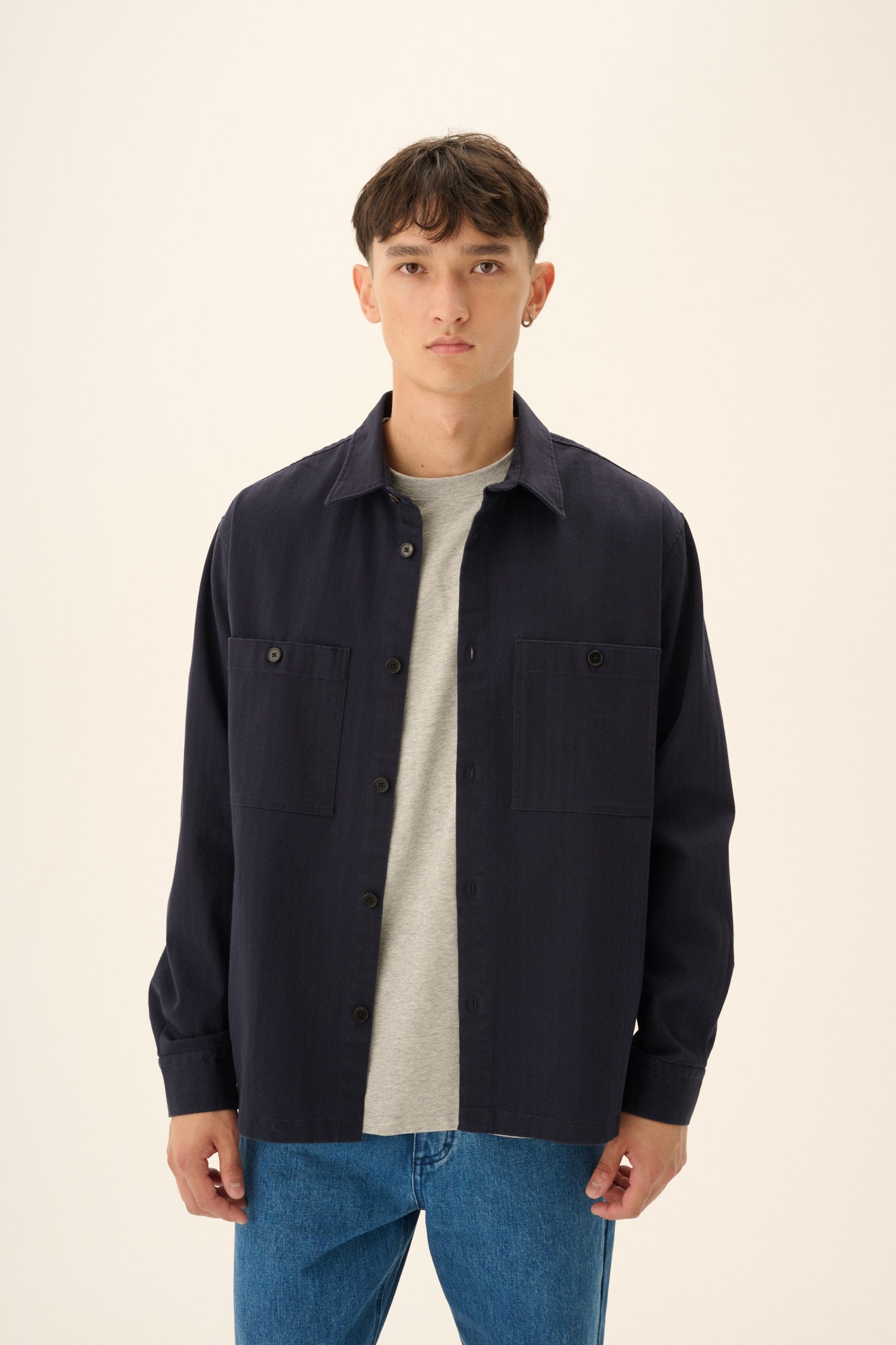 Rue de Tokyo SHELDO HERRINGBONE Shirts DARK NAVY