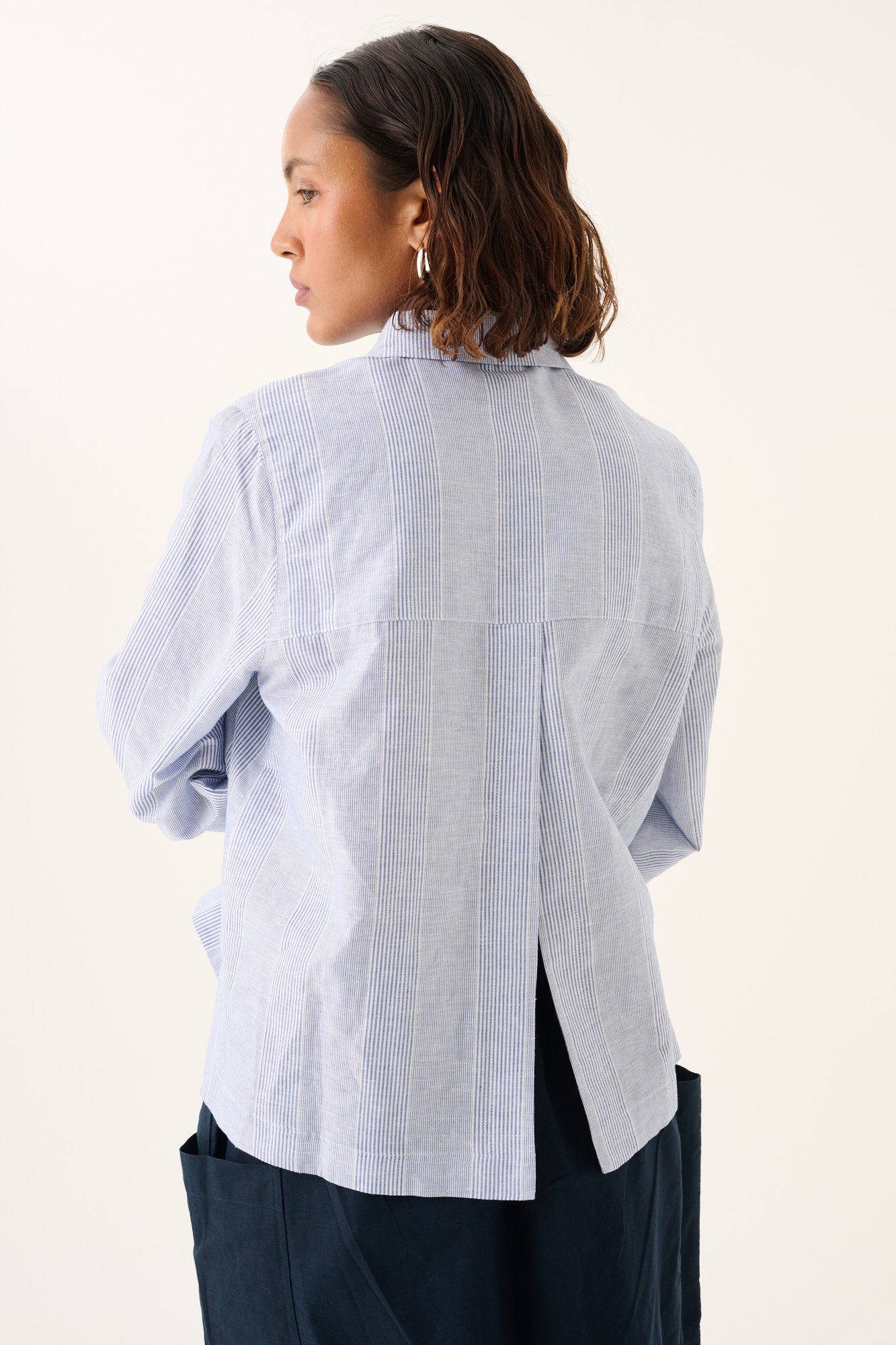 Rue de Tokyo SHIKA LIGHT LINEN STRIPE Shirts BLUE DUAL STRIPE