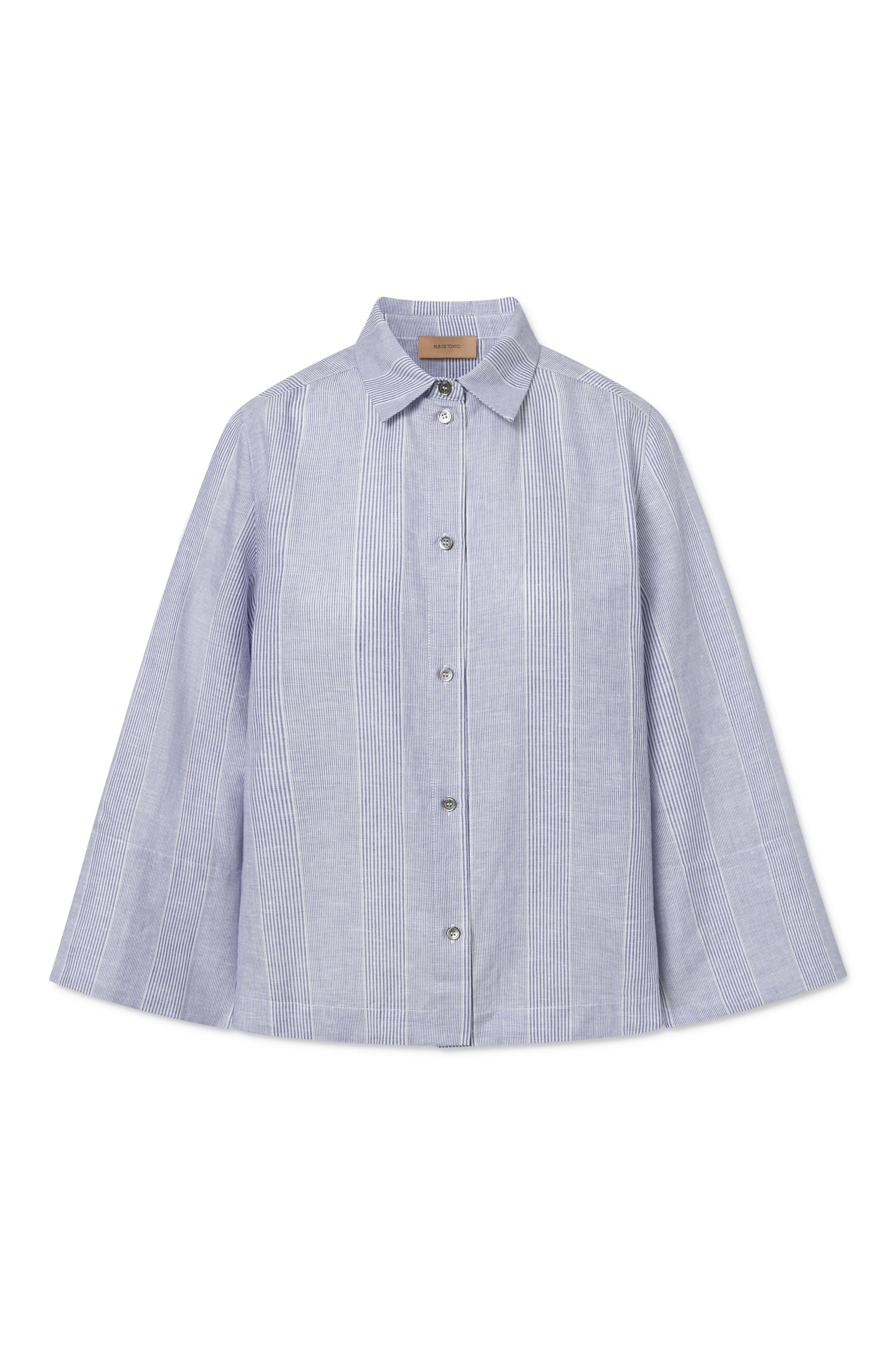 Rue de Tokyo SHIKA LIGHT LINEN STRIPE Shirts BLUE DUAL STRIPE