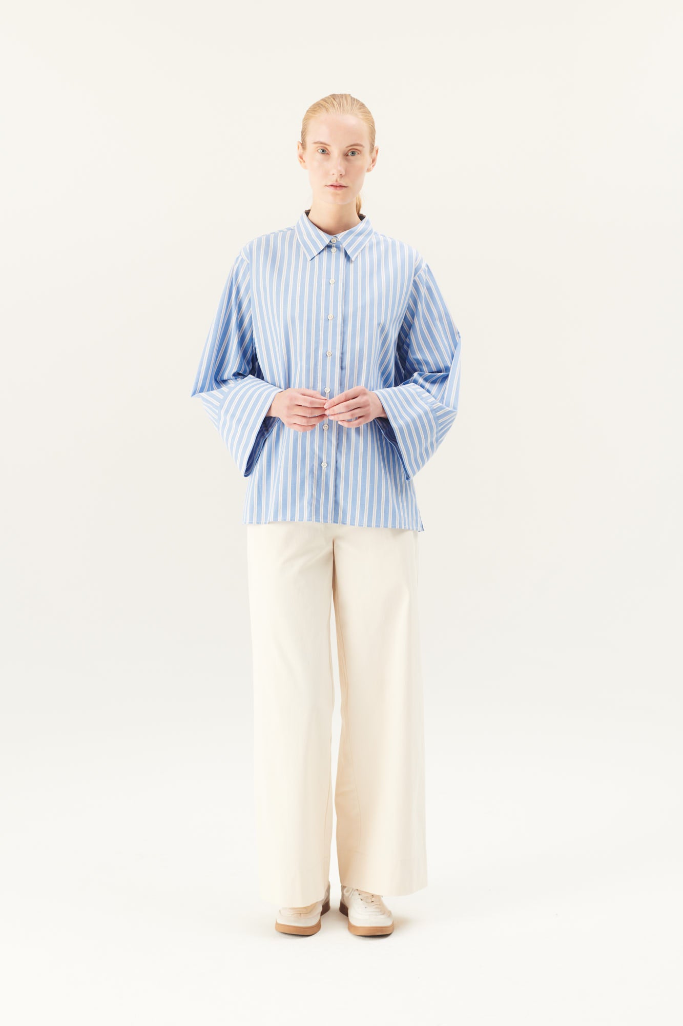 Rue de Tokyo SHINA NETTLE COTTON SHIRTS BLUE WHITE STRIPE