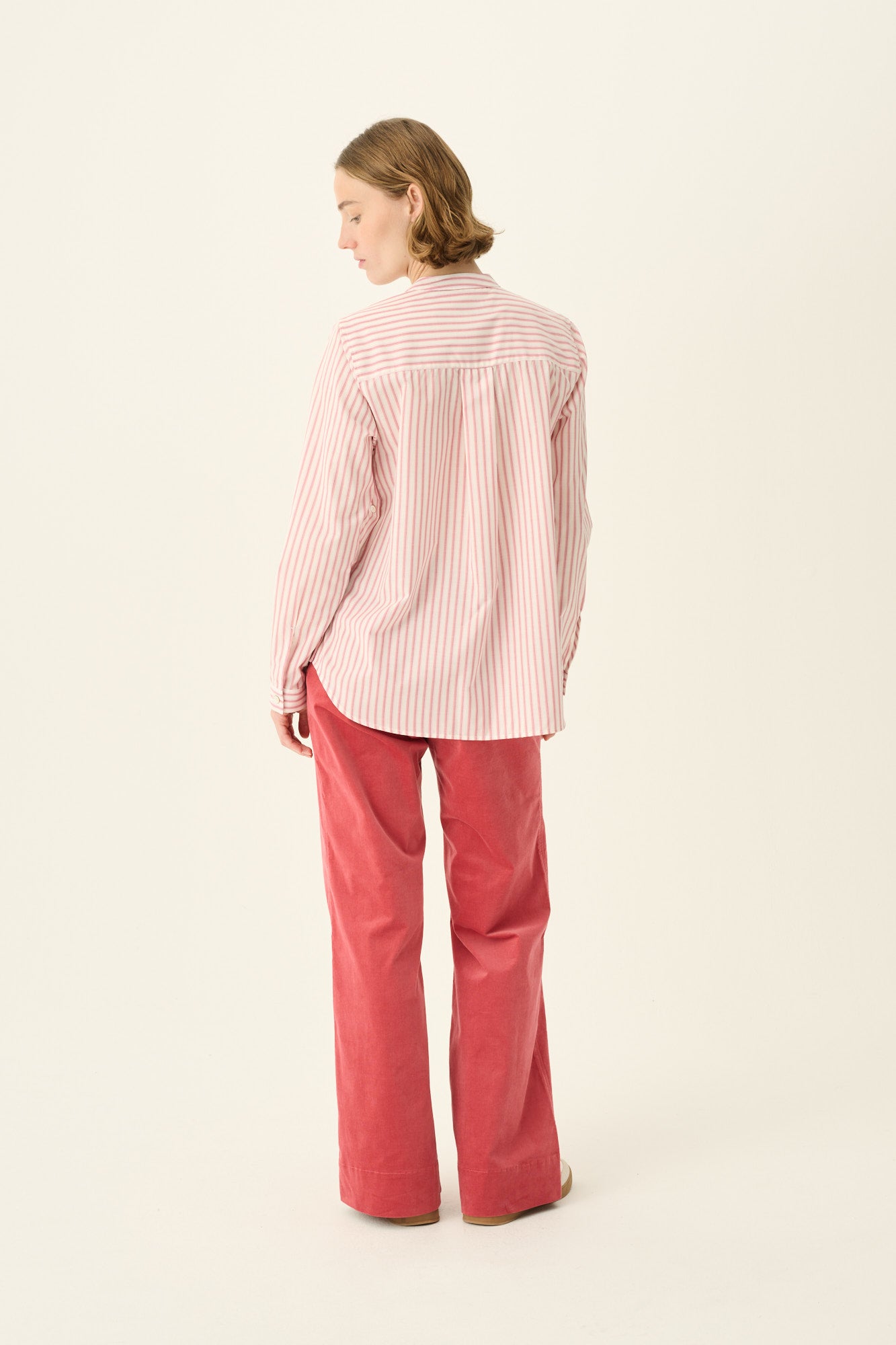 Rue de Tokyo SOFIE PATTERNED COTTON SILK Shirts RED PINK STRIPE