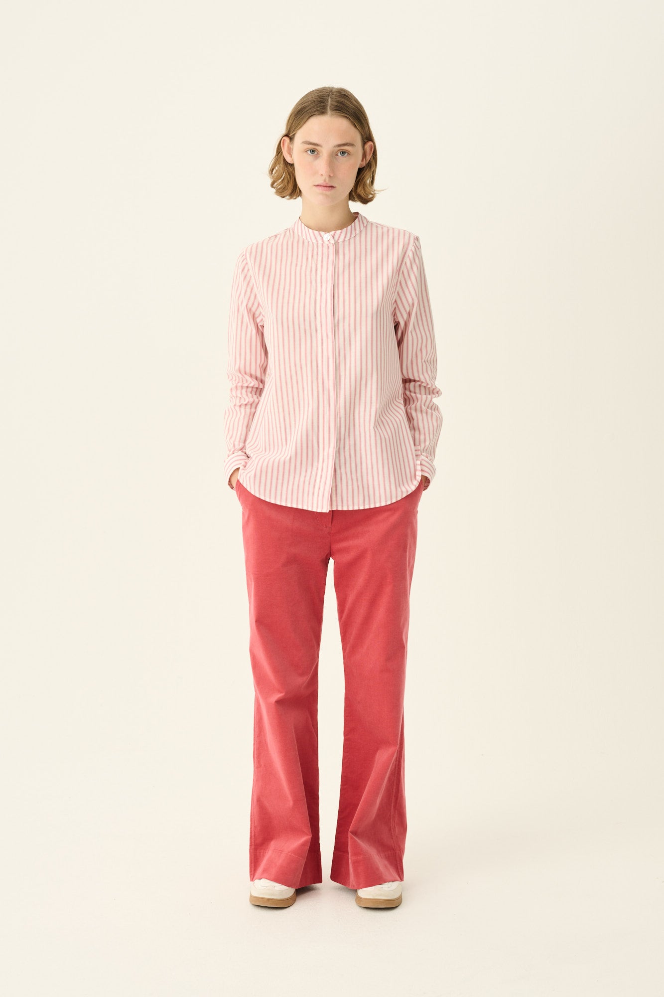 Rue de Tokyo SOFIE PATTERNED COTTON SILK Shirts RED PINK STRIPE