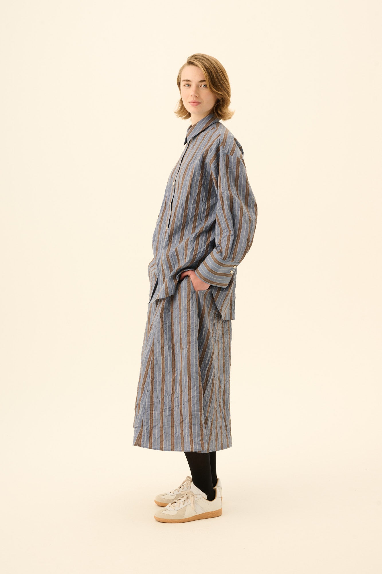 Rue de Tokyo SUMIKO MELANGE STRIPE Shirts BROWN/BLUE