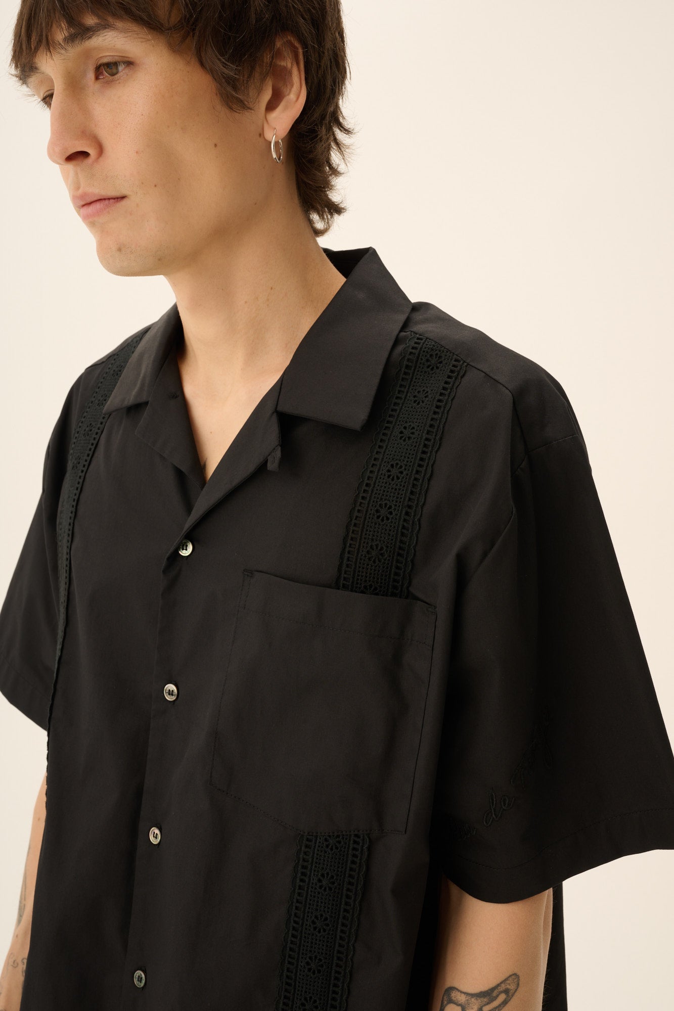 Rue de Tokyo SUNE LACE RIBBON POPLIN Shirts BLACK
