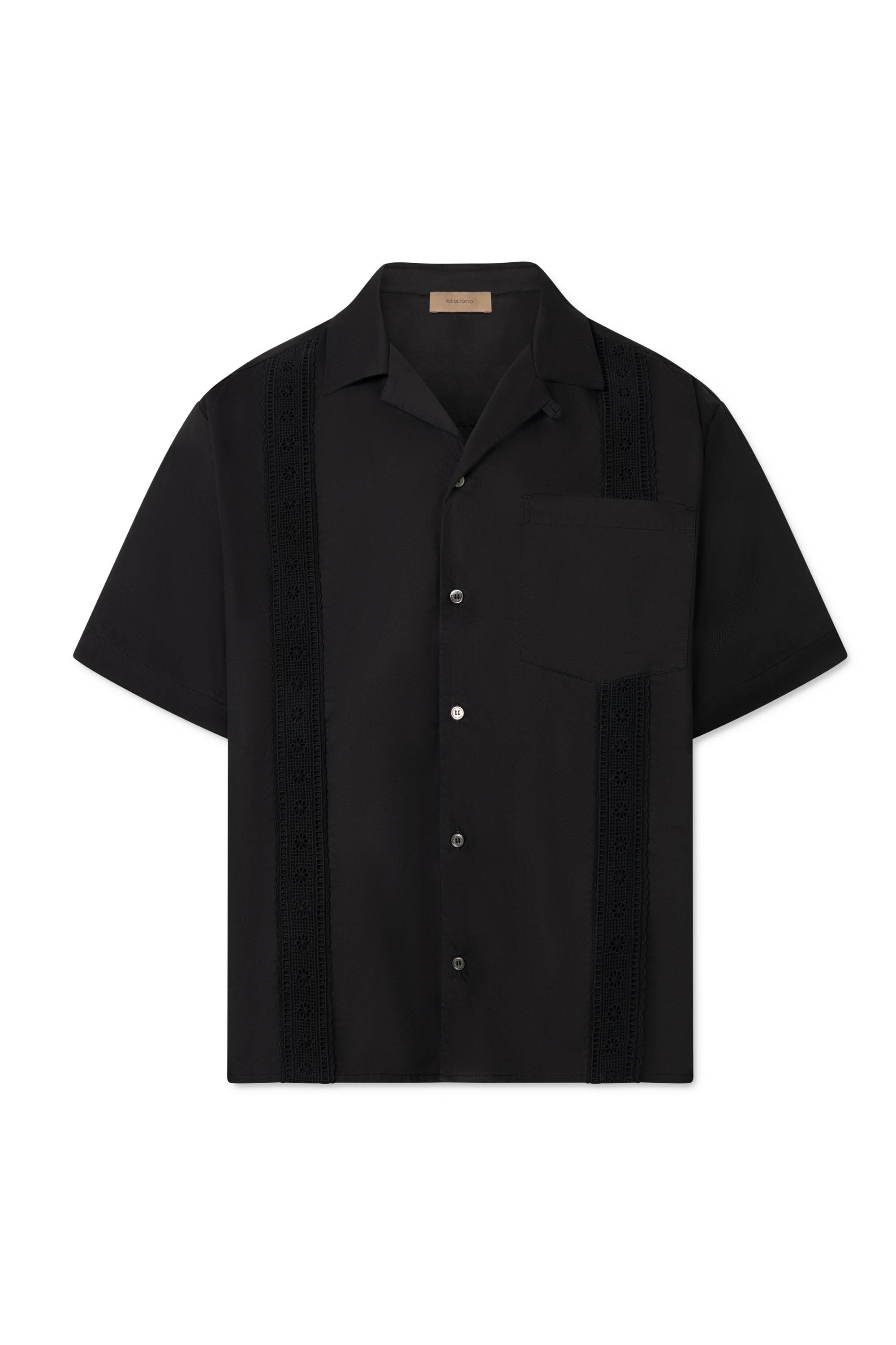 Rue de Tokyo SUNE LACE RIBBON POPLIN Shirts BLACK