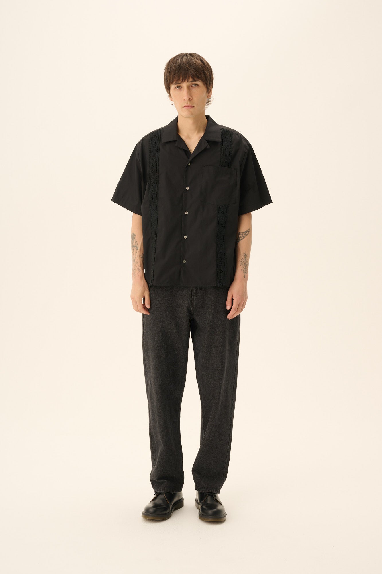 Rue de Tokyo SUNE LACE RIBBON POPLIN Shirts BLACK