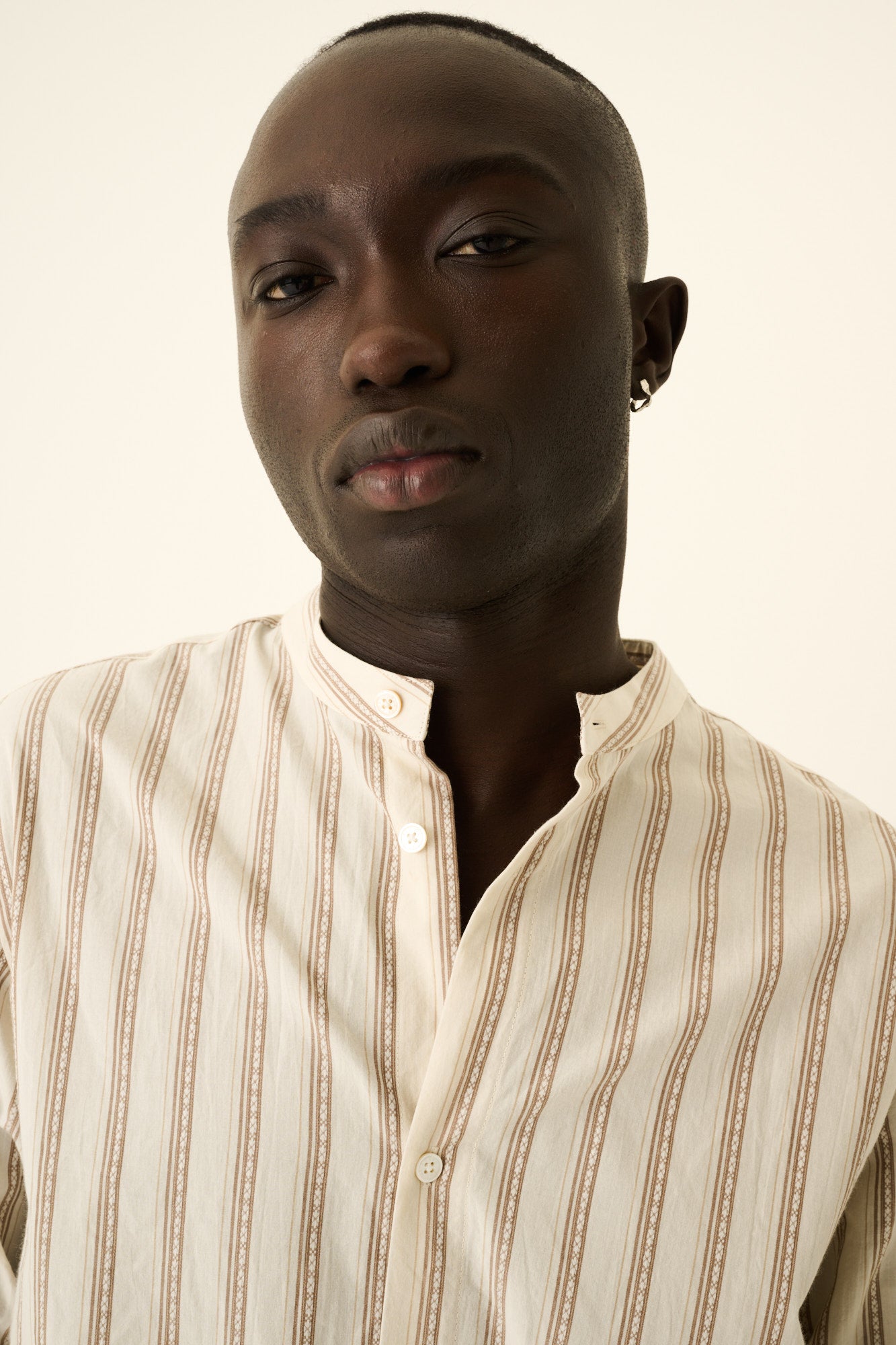 Rue de Tokyo SYDNEY JAPANESE ANTIQUE STRIPE Shirts BEIGE CAMEL STRIPE