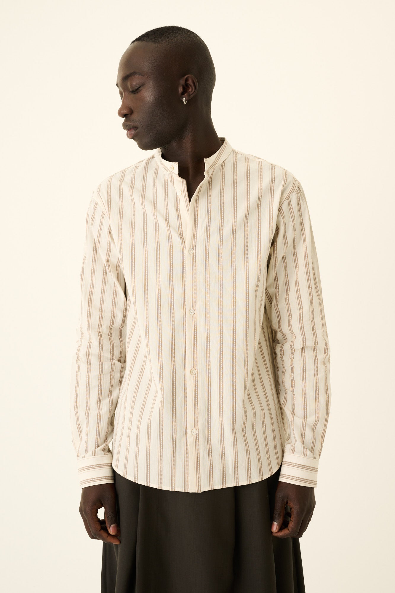 Rue de Tokyo SYDNEY JAPANESE ANTIQUE STRIPE Shirts BEIGE CAMEL STRIPE