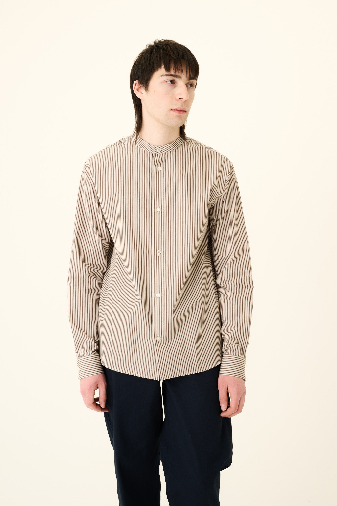 Rue de Tokyo SYDNEY VENICE STRIPE Shirts BROWN WHITE STRIPE