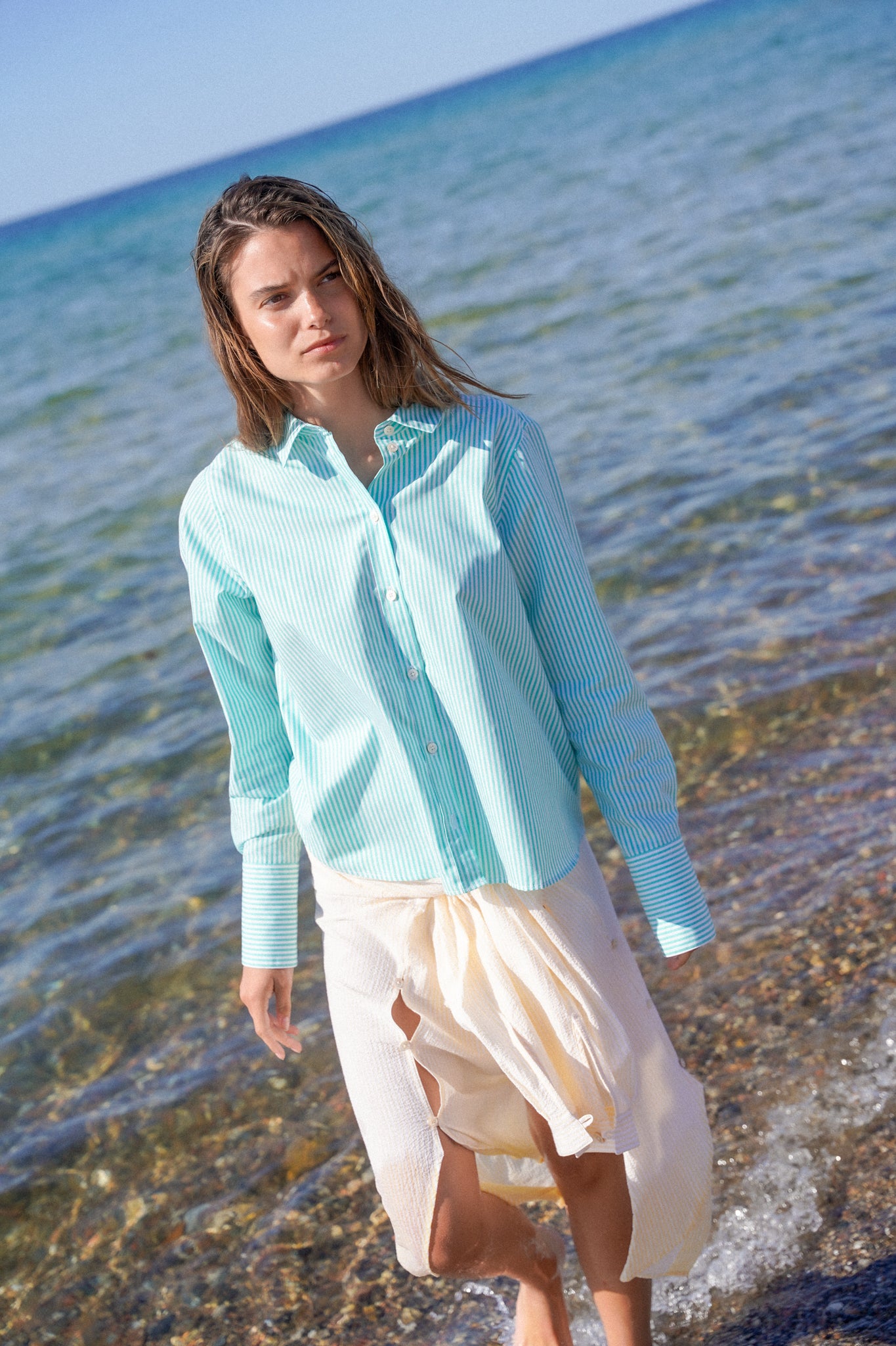 Rue de Tokyo SYLINA STRIPED POPLIN Shirts LIGHT GREEN