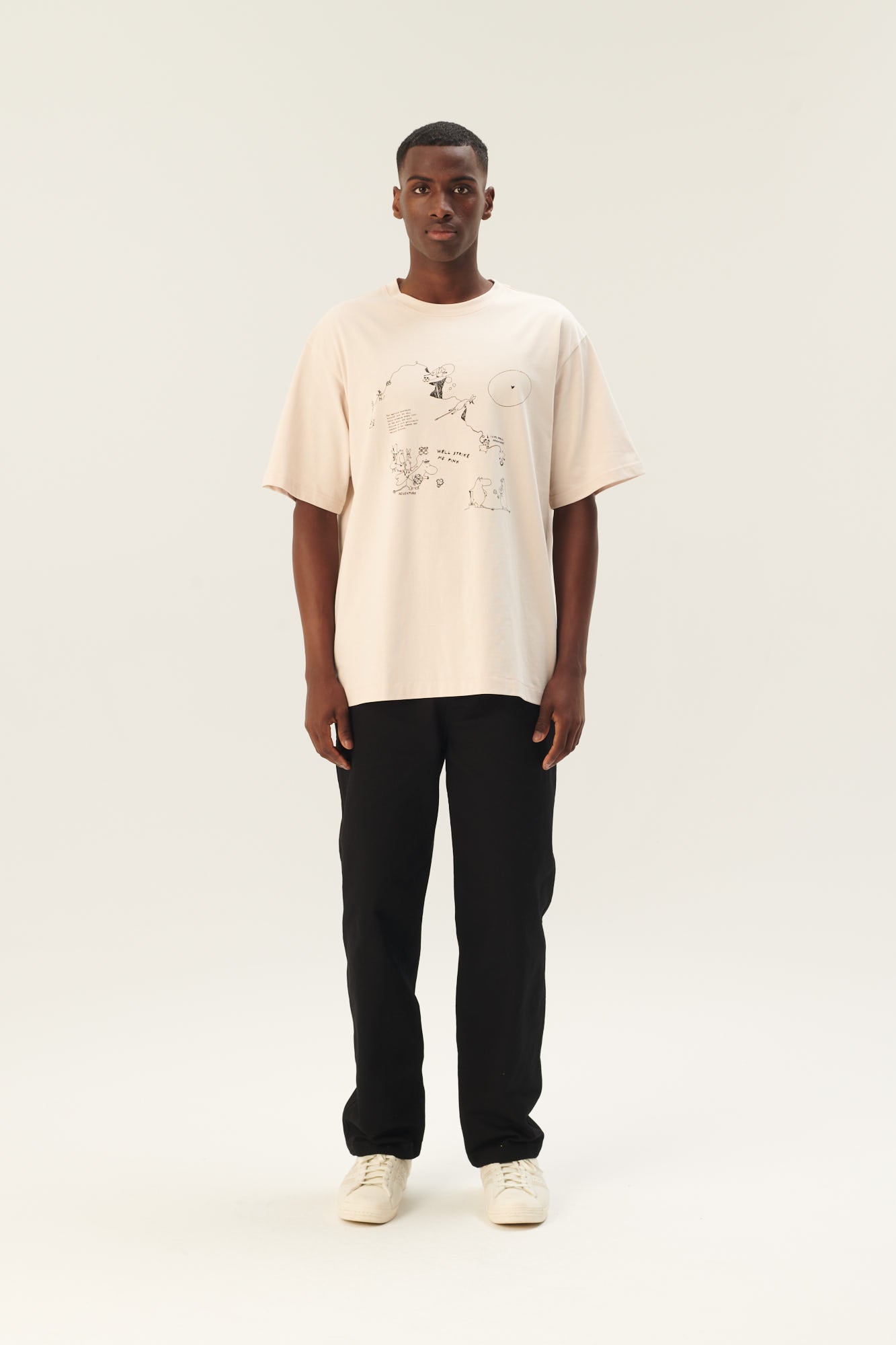 Rue de Tokyo THOPER MOOMIN COTTON JERSEY T-SHIRTS CHALK WITH BLACK PRINT