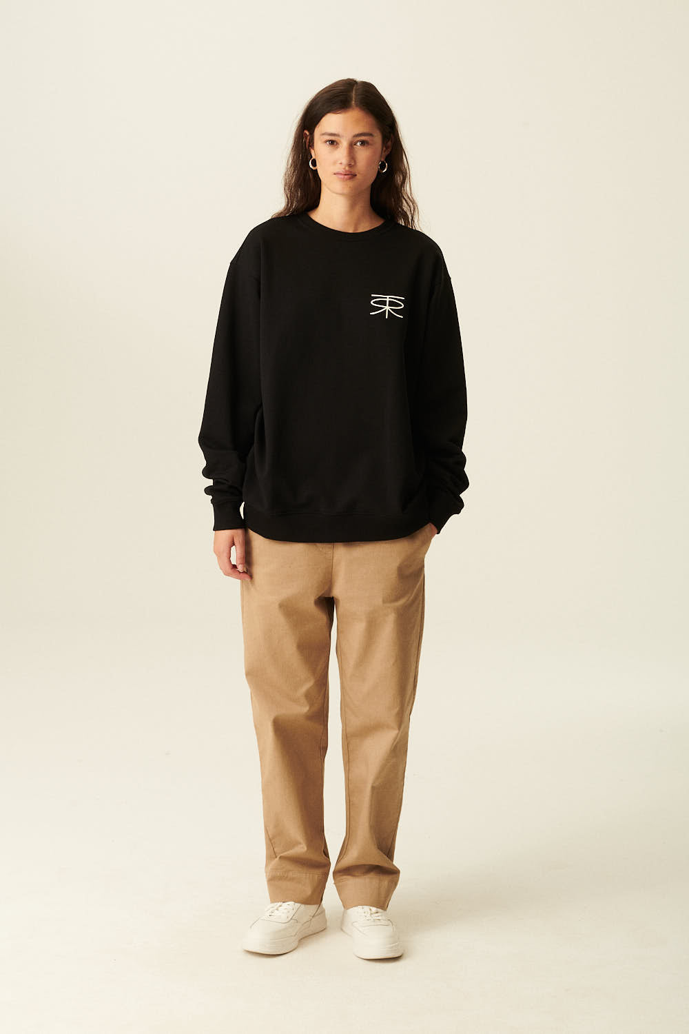 Rue de Tokyo TIM CREWNECK BLACK SWEATSHIRTS BLACK WITH OFF WHITE LOGO