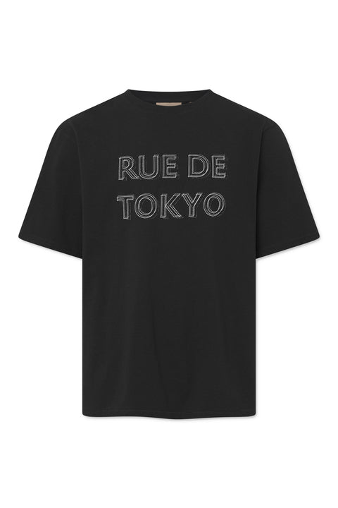 Rue de Tokyo TOKE RECYCLED COTTON JERSEY T-Shirts BLACK WITH OFF WHITE LOGO