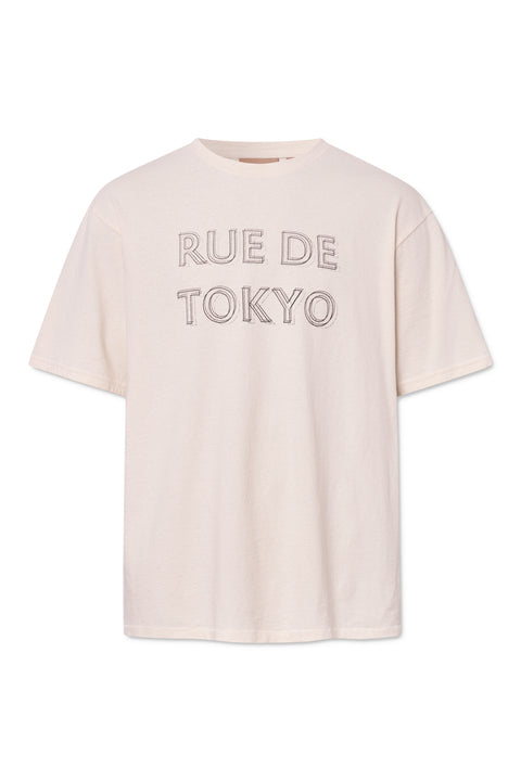 Rue de Tokyo TOKE RECYCLED COTTON JERSEY T-Shirts NATURAL WHITE WITH BLACK LOGO