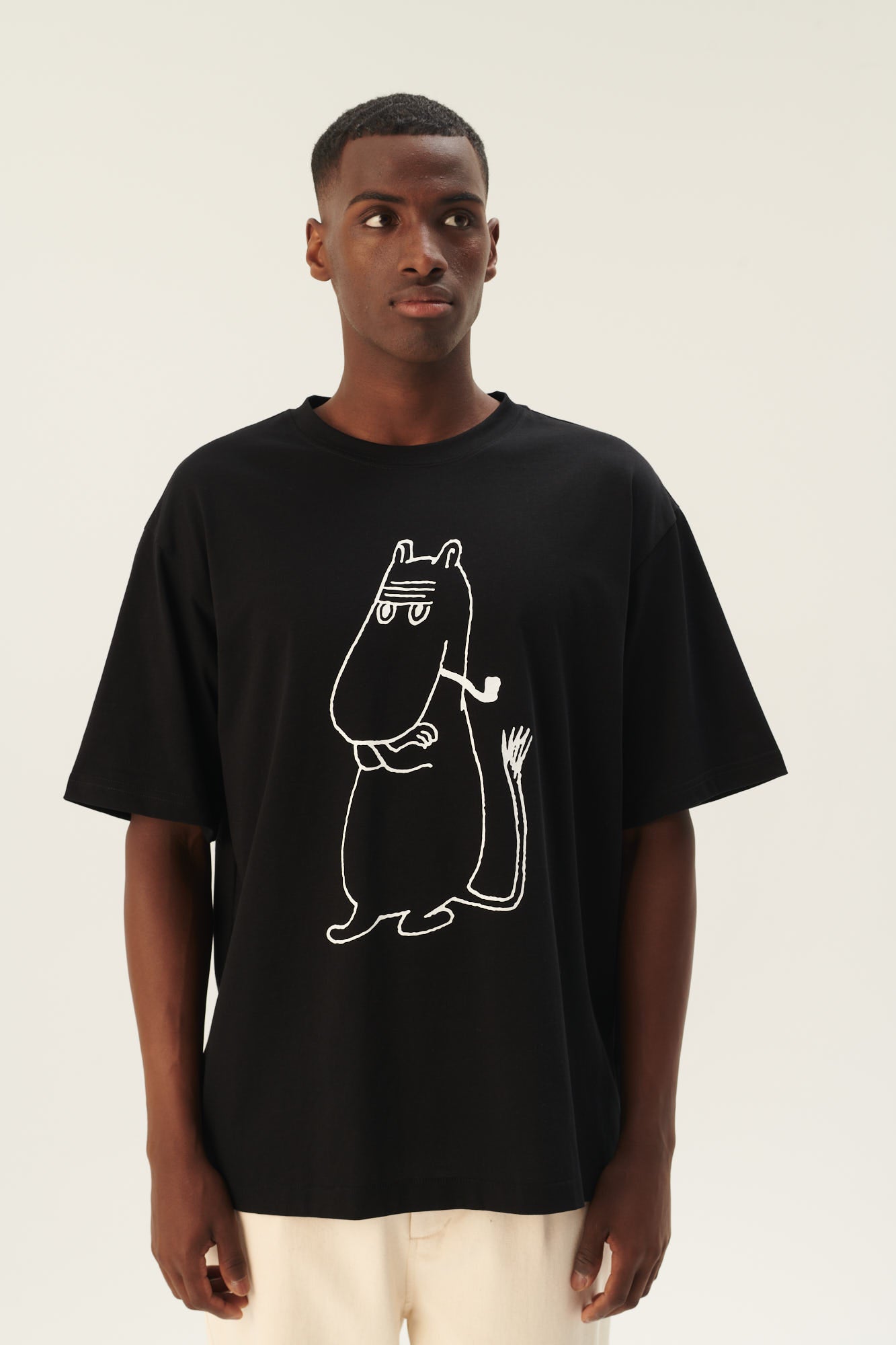 Rue de Tokyo TOYO MOOMIN COTTON JERSEY T-Shirts BLACK OFF WHITE PRINT