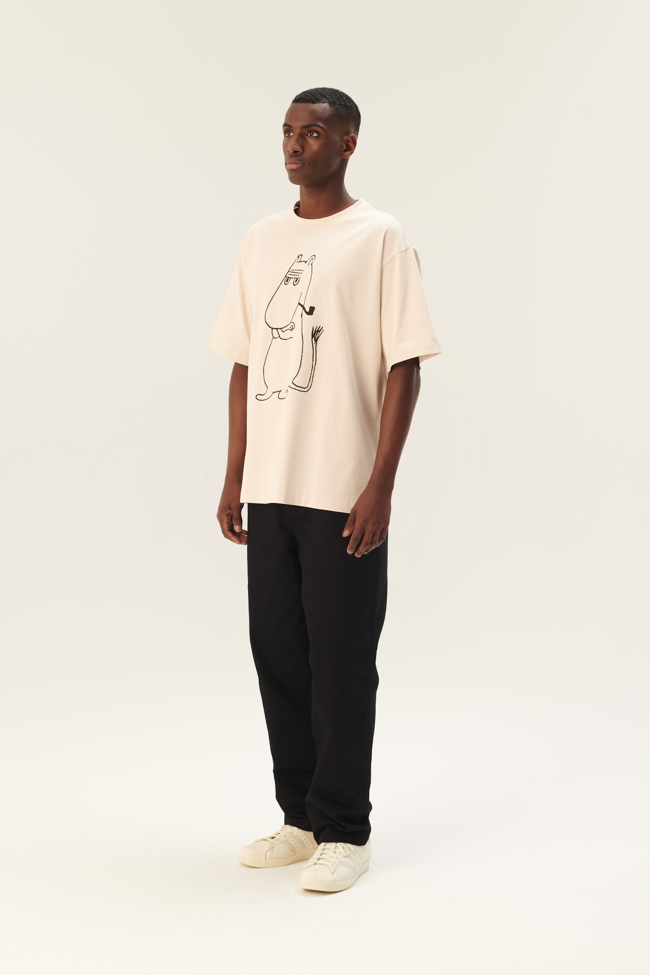 Rue de Tokyo TOYO MOOMIN COTTON JERSEY T-Shirts CHALK WITH BLACK PRINT