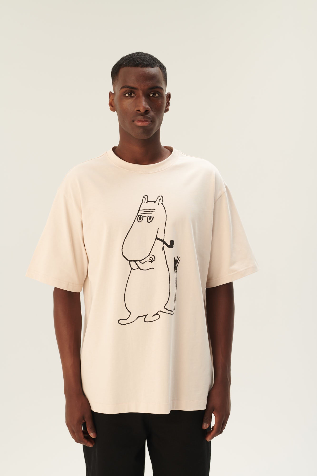Rue de Tokyo TOYO MOOMIN COTTON JERSEY T-Shirts CHALK WITH BLACK PRINT
