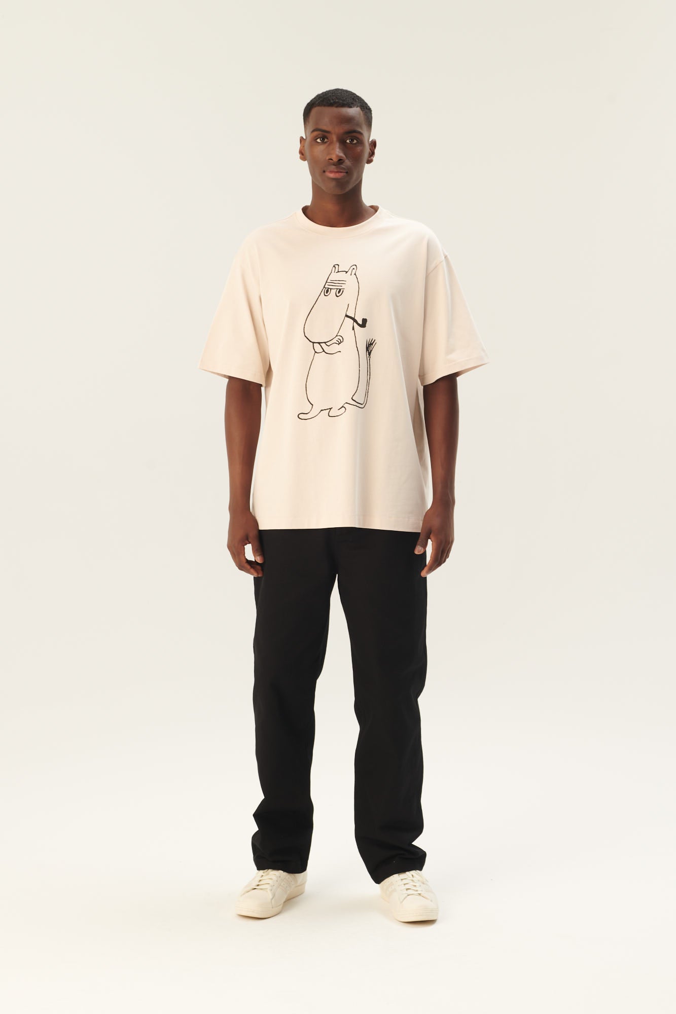 Rue de Tokyo TOYO MOOMIN COTTON JERSEY T-Shirts CHALK WITH BLACK PRINT