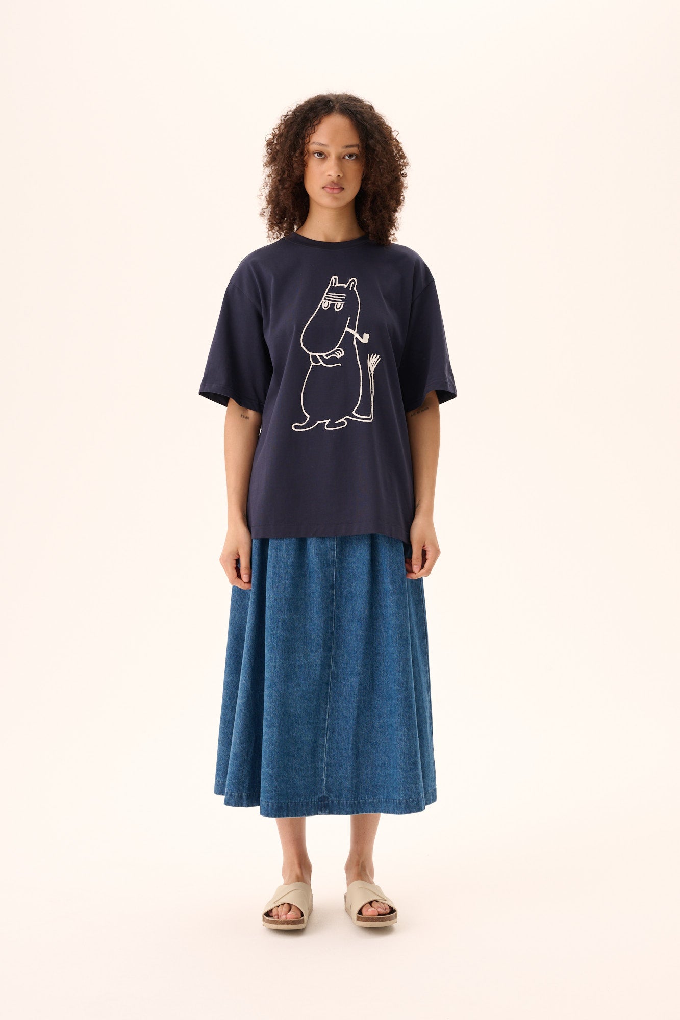 Rue de Tokyo TOYO MOOMIN COTTON JERSEY T-Shirts NAVY WITH CHALK PRINT