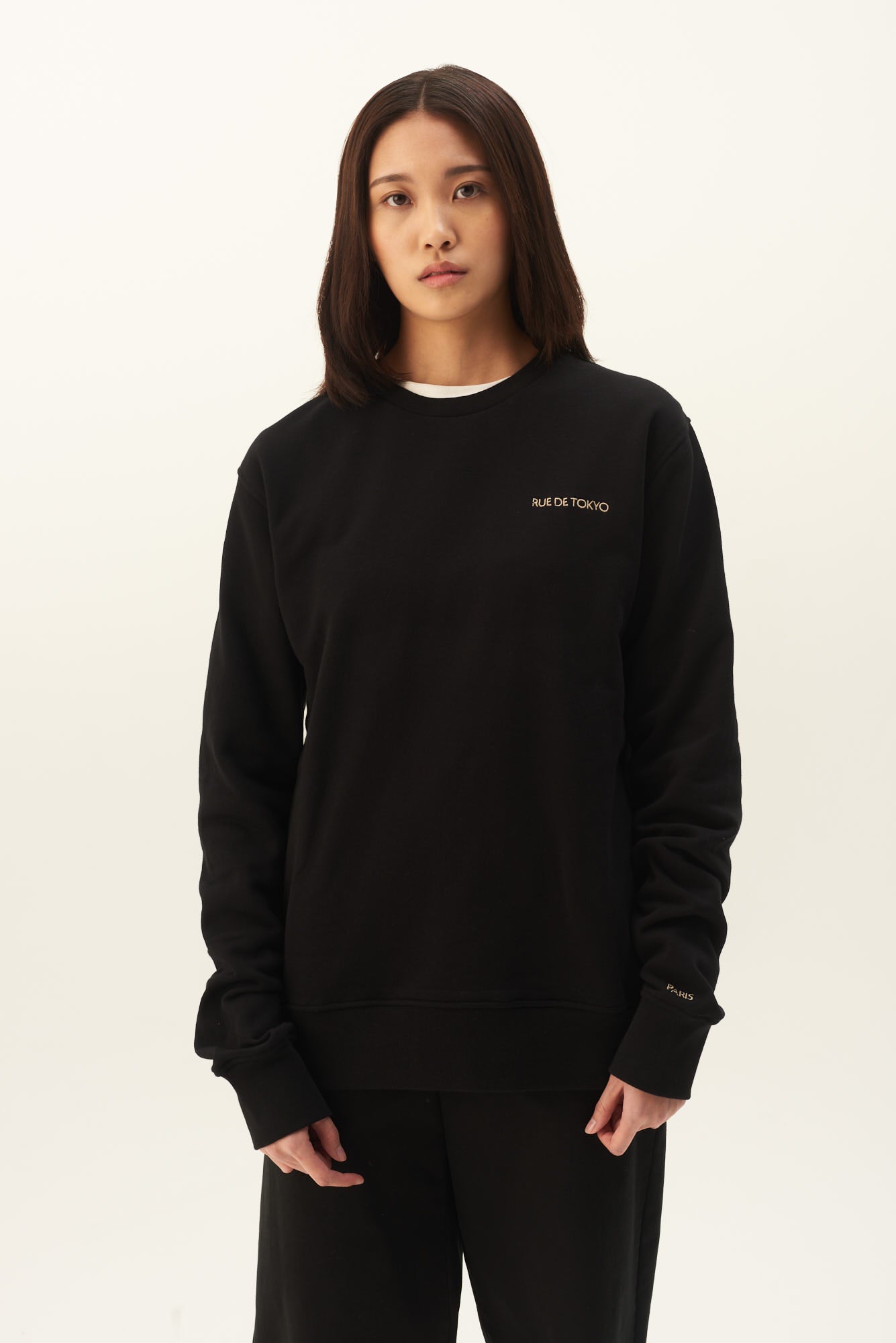 Rue de Tokyo TROY MG-10A SOFT BRUSH T-SHIRTS BLACK/CREME EMB