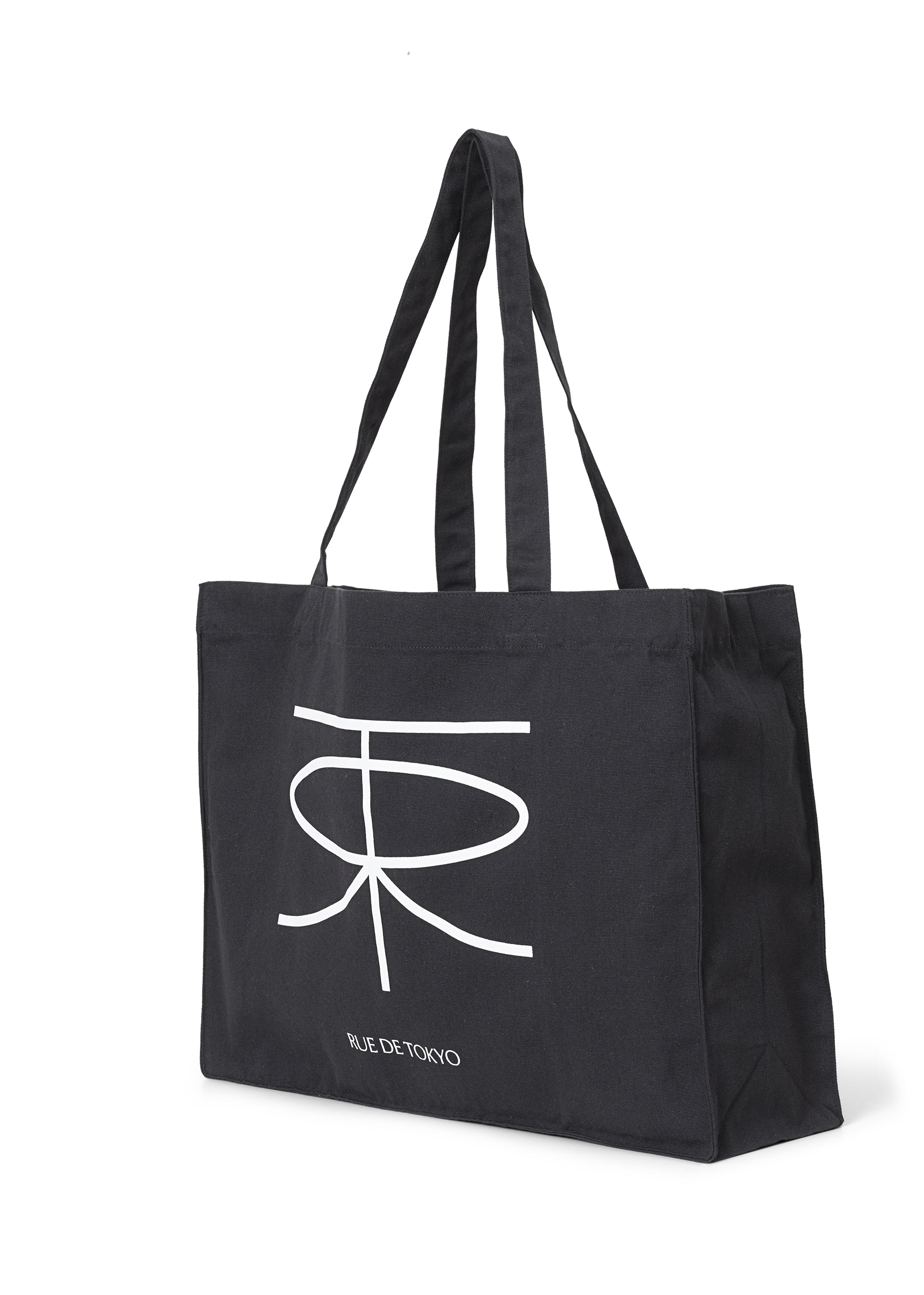 Rue de Tokyo COTTON CANVAS SHOPPING BAG BLACK W. WHITE PRINT ACCESSORIES BLACK / WHITE PRINT