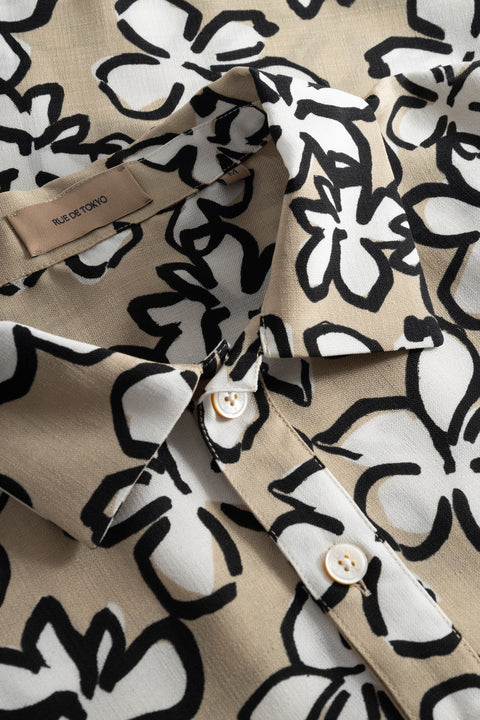 Rue de Tokyo SACCO SHIRT BEIGE/BLACK FLOWER SHIRTS BEIGE BASE WHITE/BLACK FLOWER
