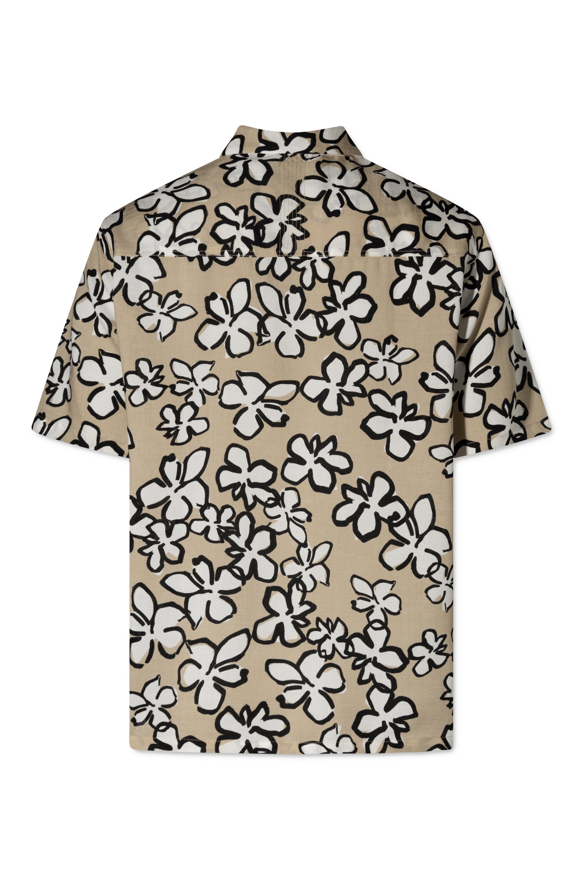 Rue de Tokyo SACCO SHIRT BEIGE/BLACK FLOWER SHIRTS BEIGE BASE WHITE/BLACK FLOWER