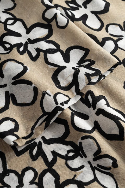 Rue de Tokyo SACCO SHIRT BEIGE/BLACK FLOWER SHIRTS BEIGE BASE WHITE/BLACK FLOWER