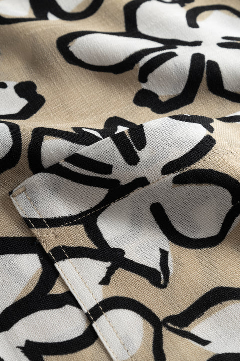 Rue de Tokyo SACCO SHIRT BEIGE/BLACK FLOWER SHIRTS BEIGE BASE WHITE/BLACK FLOWER