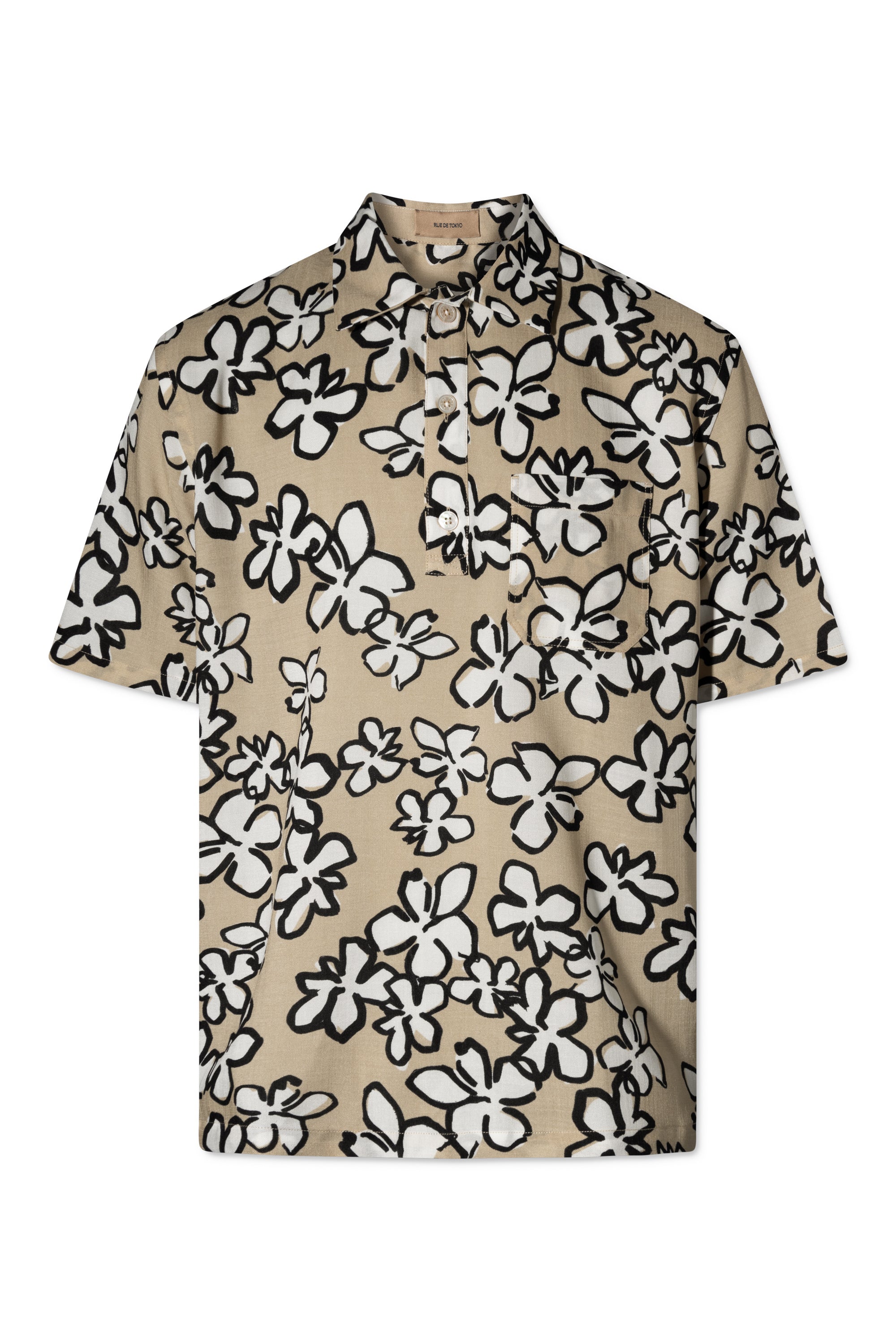 Rue de Tokyo SACCO SHIRT BEIGE/BLACK FLOWER SHIRTS BEIGE BASE WHITE/BLACK FLOWER