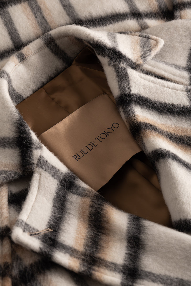 Rue de Tokyo CABRINA CHECK HEAVY WOOL COATS LIGHT GREY BLACK CHECK