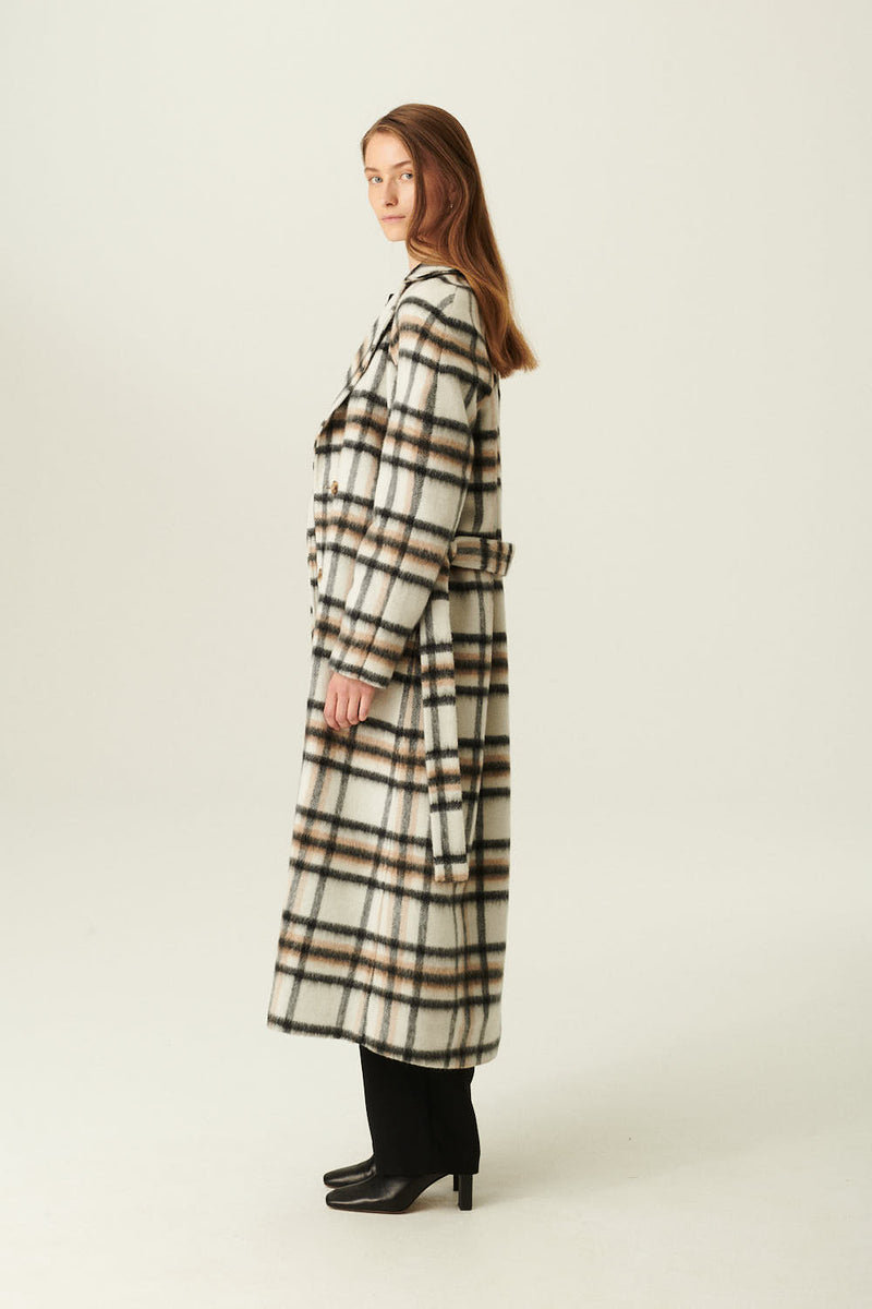 Rue de Tokyo CABRINA CHECK HEAVY WOOL COATS LIGHT GREY BLACK CHECK
