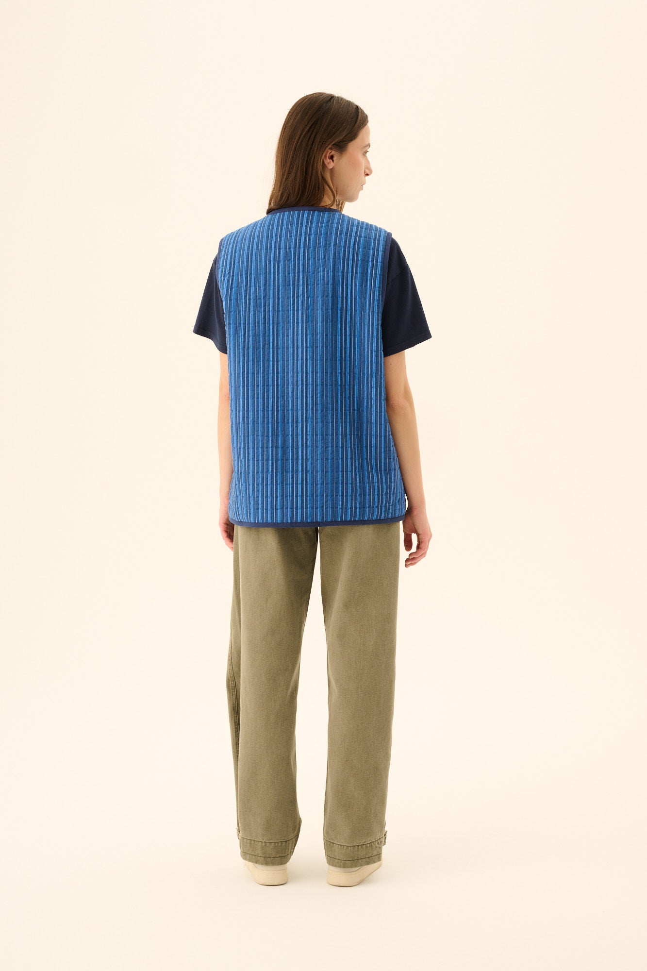 Rue de Tokyo CADY PADDED STRIPE Vest NAVY / BLUE STRIPE