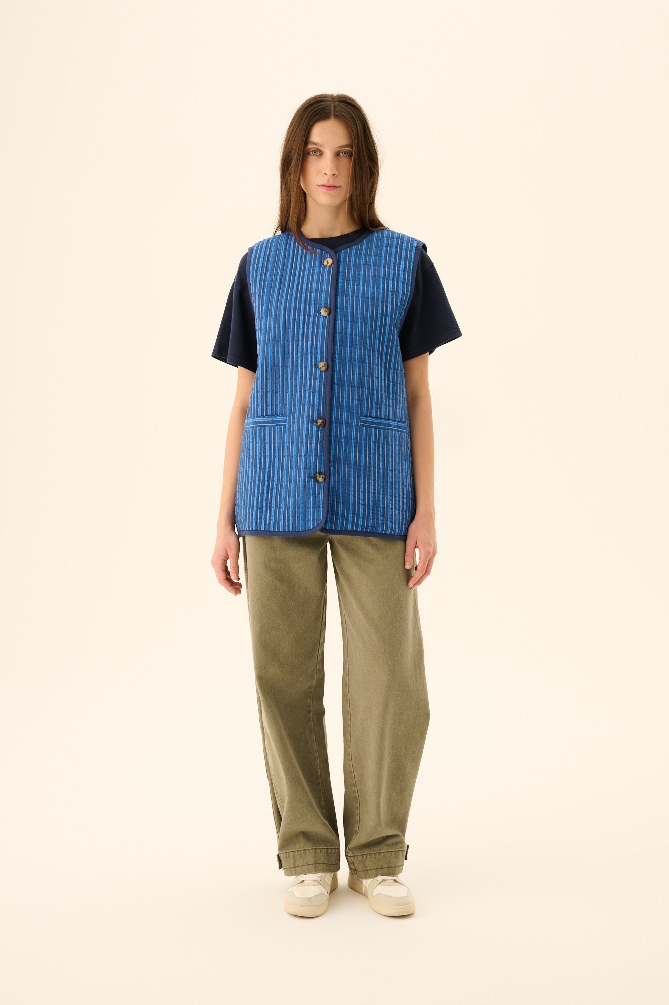 Rue de Tokyo CADY PADDED STRIPE Vest NAVY / BLUE STRIPE