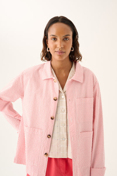 CAMERON HEAVY SEERSUCKER STRIPE - FADED RED STRIPE