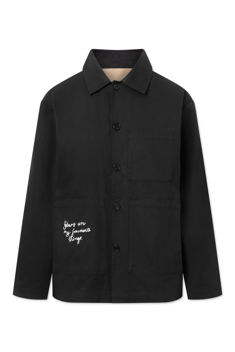 Rue de Tokyo CAMERON MOOMIN COTTON TWILL JACKETS BLACK WHITE EMBROIDERY