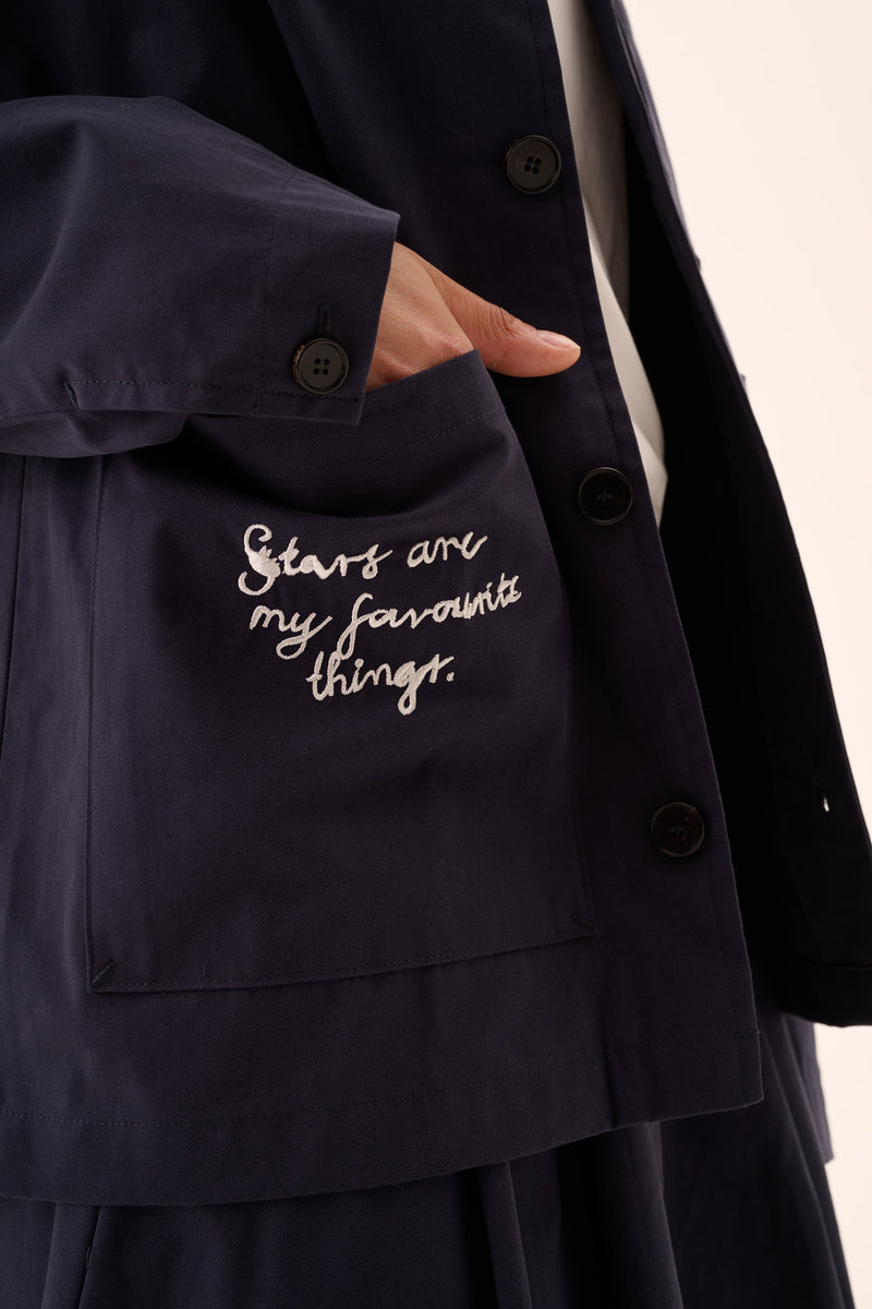 Rue de Tokyo CAMERON MOOMIN COTTON TWILL JACKETS NAVY CHALK EMBROIDERY
